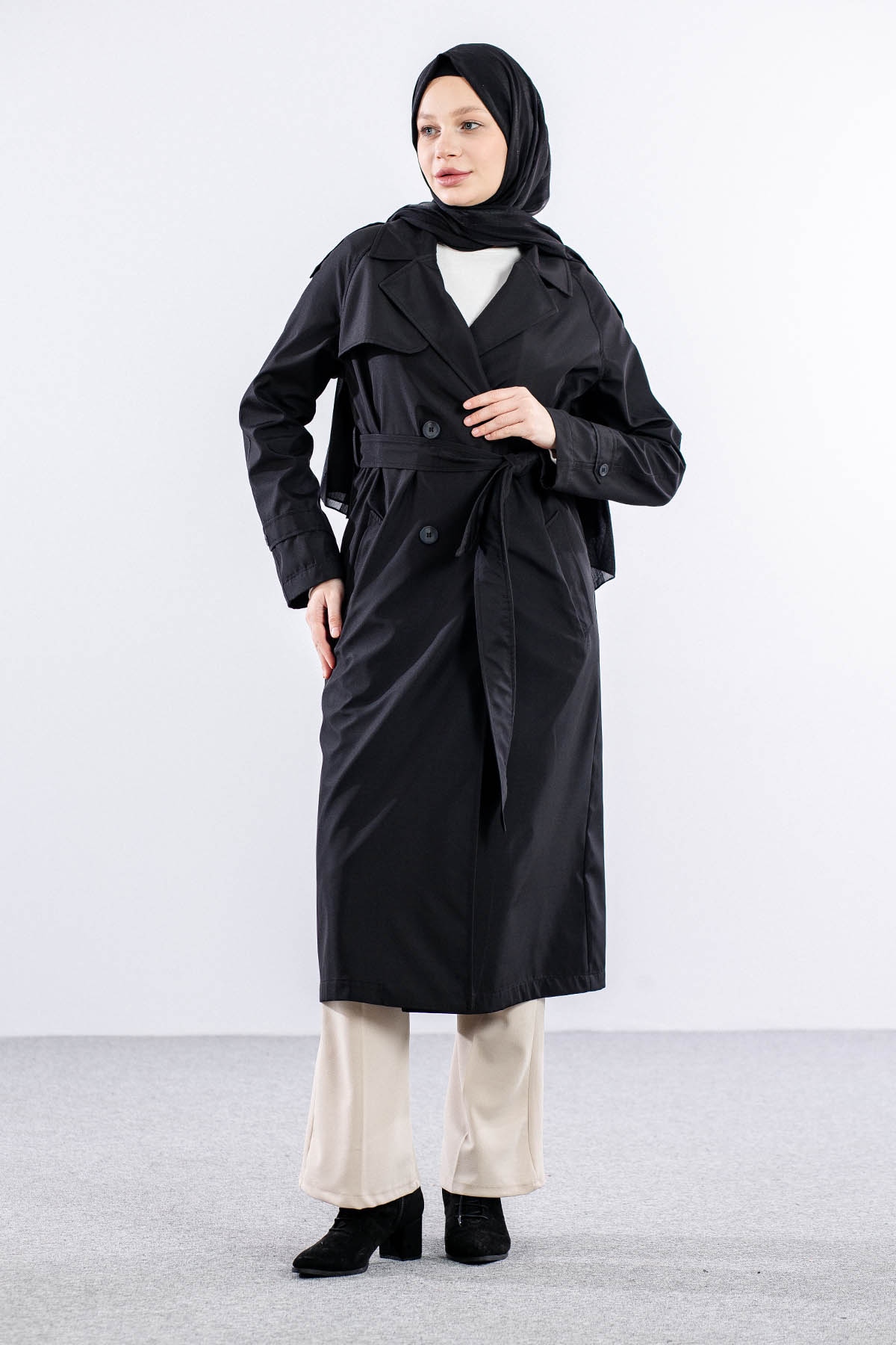 E-1530 Trençkot 38-48 - Siyah - 2