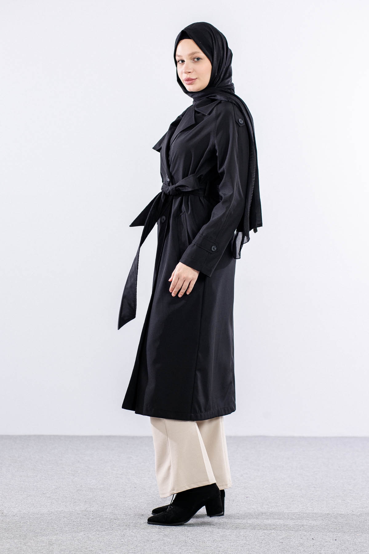 E-1530 Trençkot 38-48 - Siyah - 3