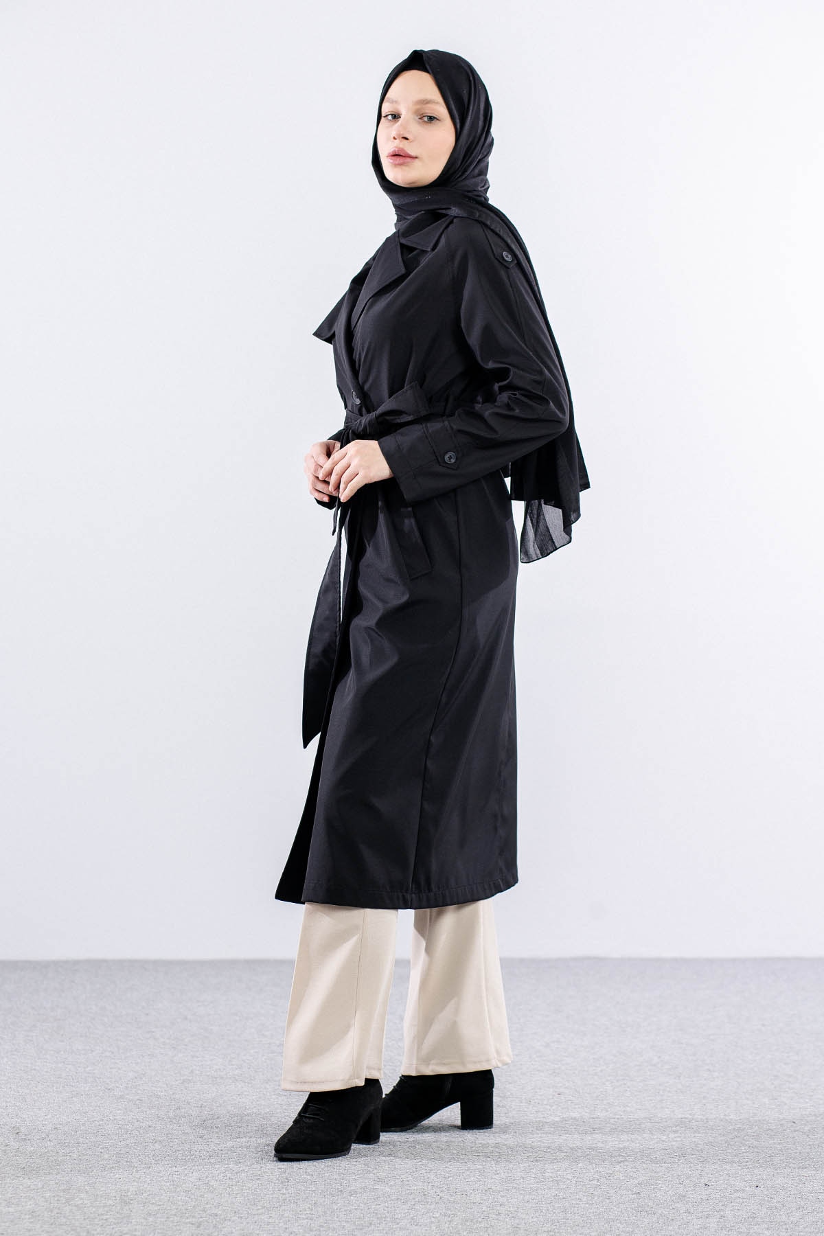 E-1530 Trençkot 38-48 - Siyah - 4