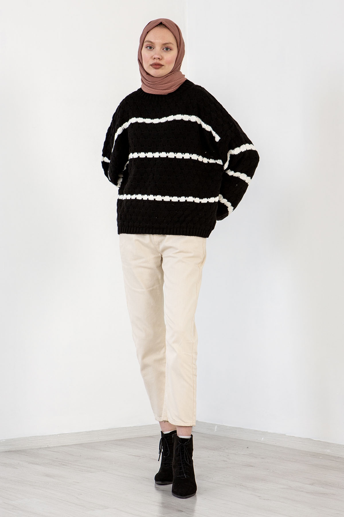 E 3354 örme Kazak Tek - Siyah - 2