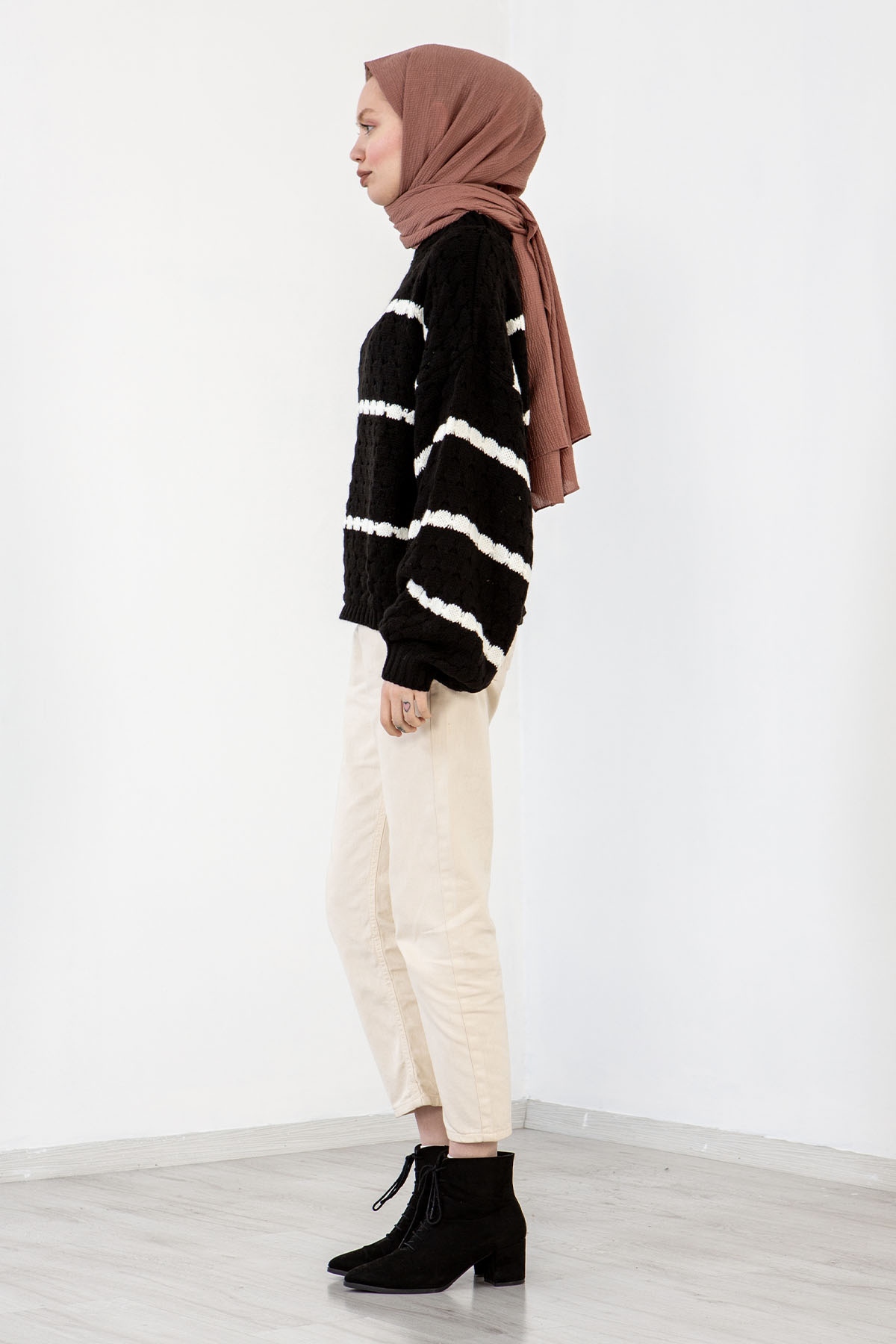 E 3354 örme Kazak Tek - Siyah - 3