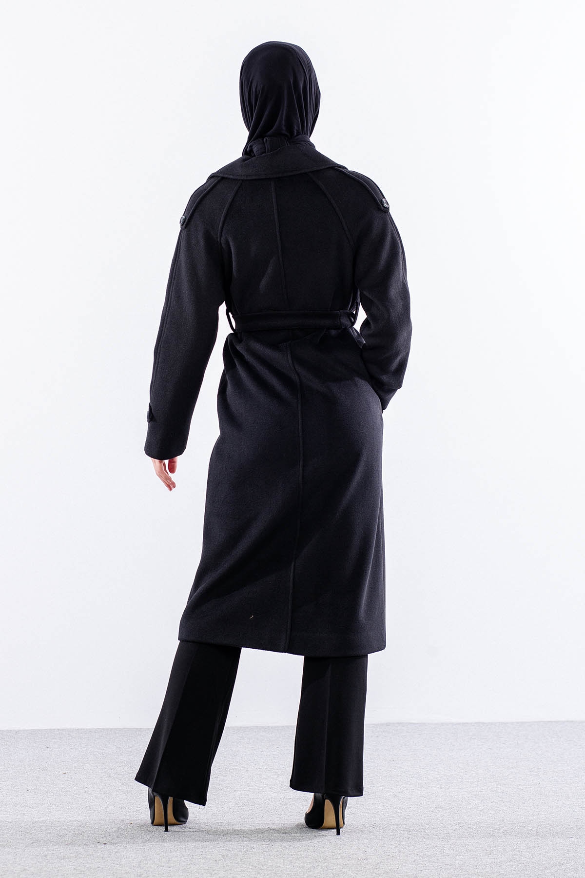 F-1265 Kaşe Kaban 38-48 Cıft Dugme Tek Aller - Siyah - 4