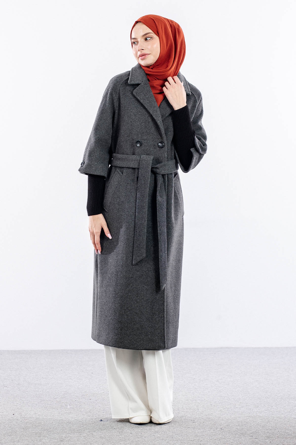 F-1451 Kaban 38-48 Trıko Takma Kol - Antrasit - 1