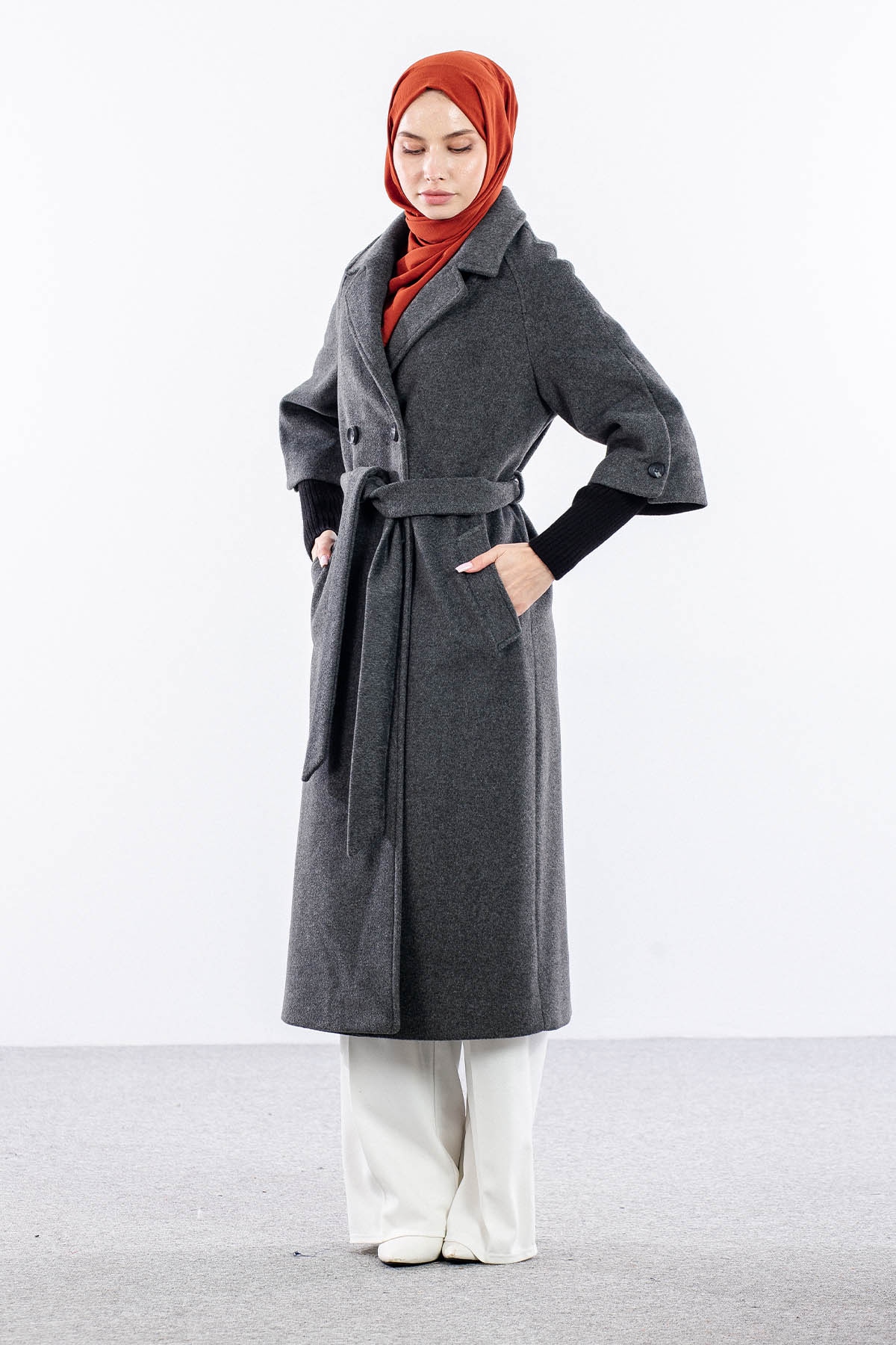 F-1451 Kaban 38-48 Trıko Takma Kol - Antrasit - 2