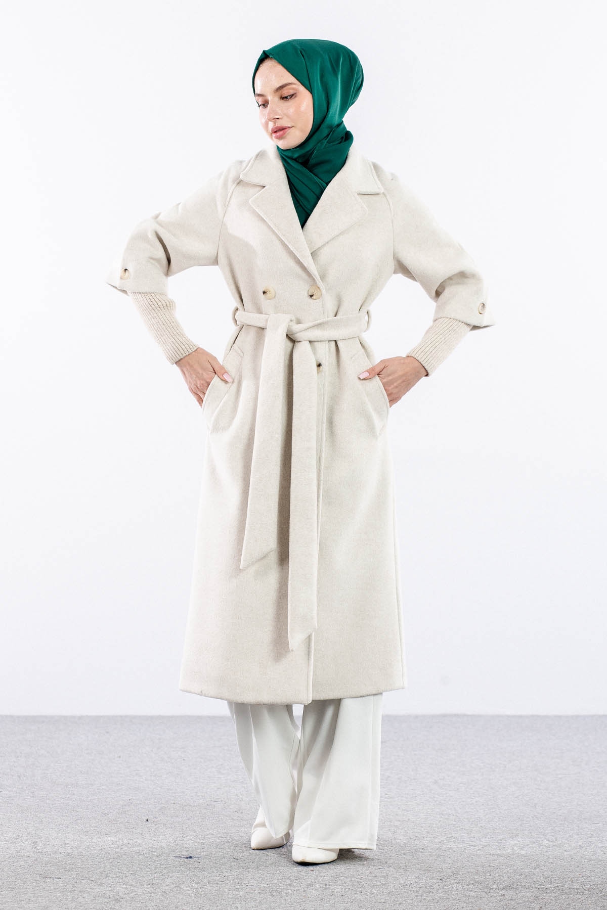 F-1451 Kaban 38-48 Trıko Takma Kol - Ekru - 1