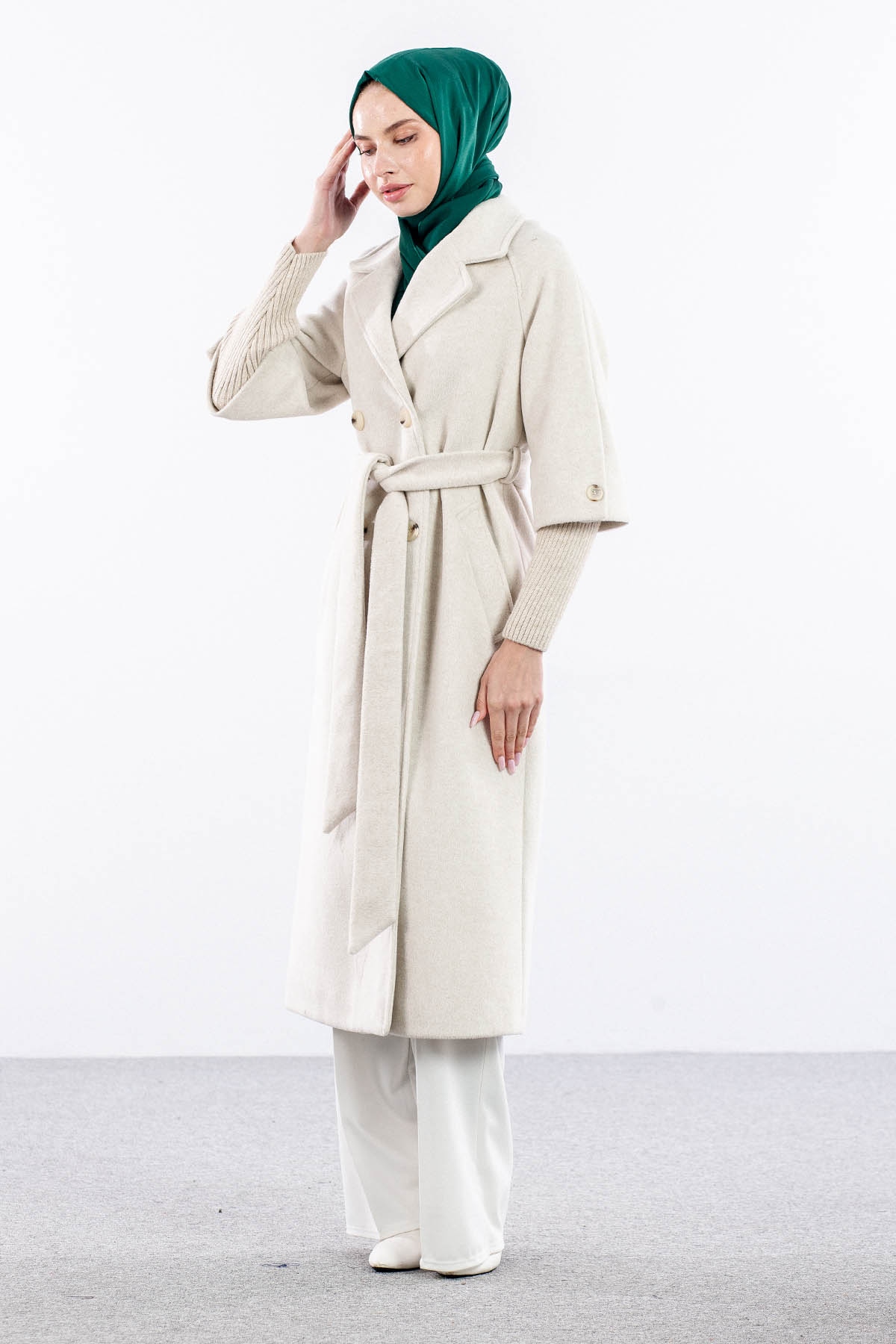 F-1451 Kaban 38-48 Trıko Takma Kol - Ekru - 2