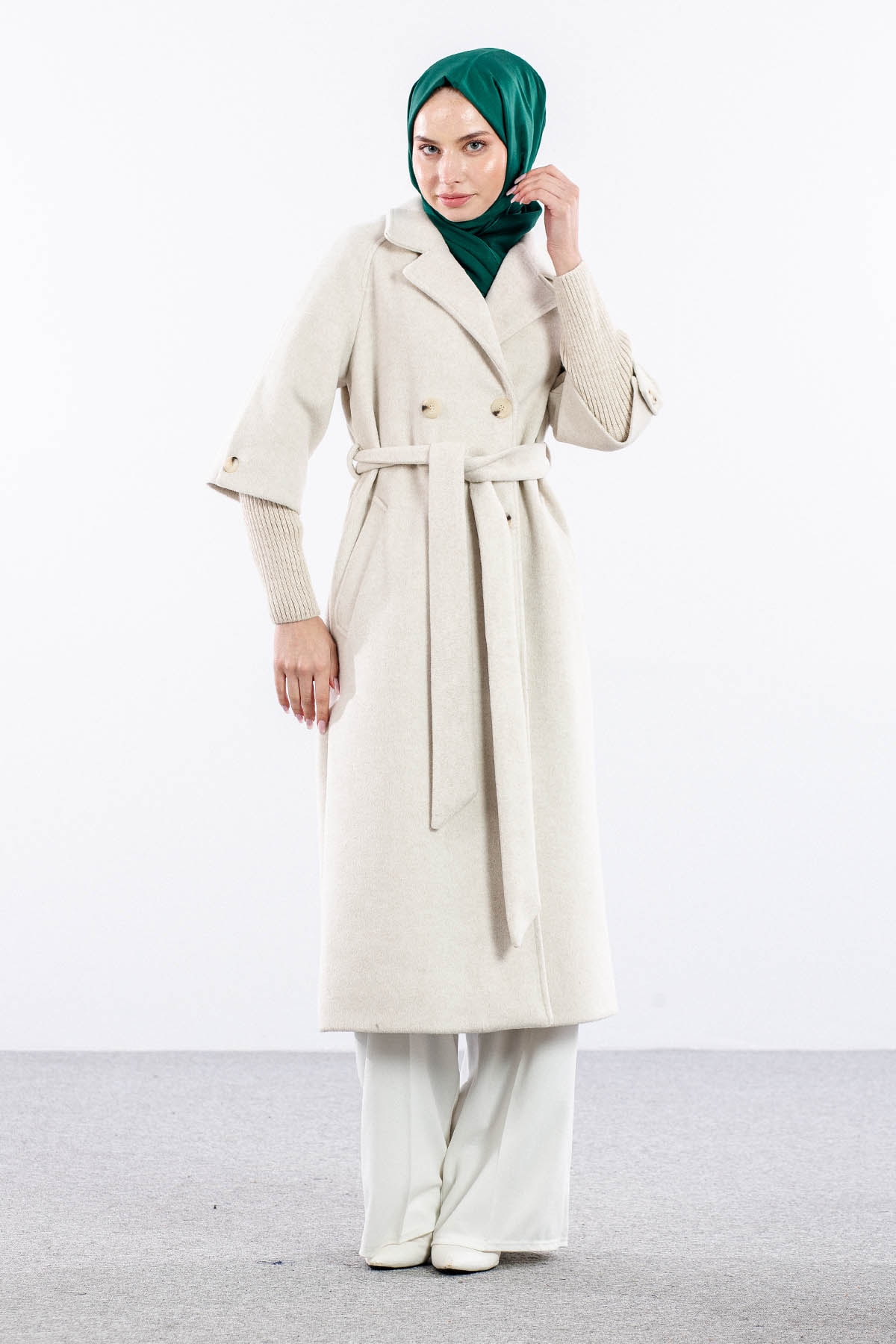 F-1451 Kaban 38-48 Trıko Takma Kol - Ekru - 3