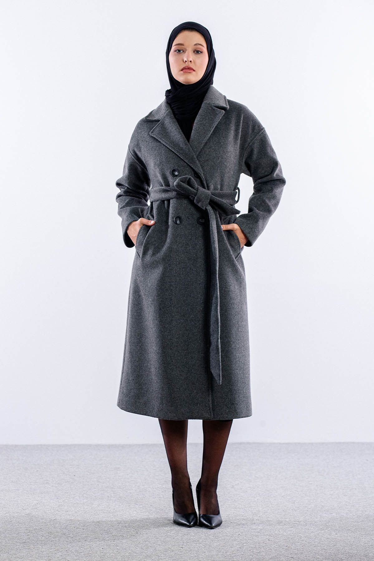 F-1455 Kaşe Kaban 38-48 - Antrasit - 2