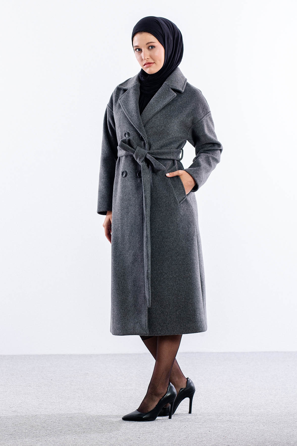 F-1455 Kaşe Kaban 38-48 - Antrasit - 4