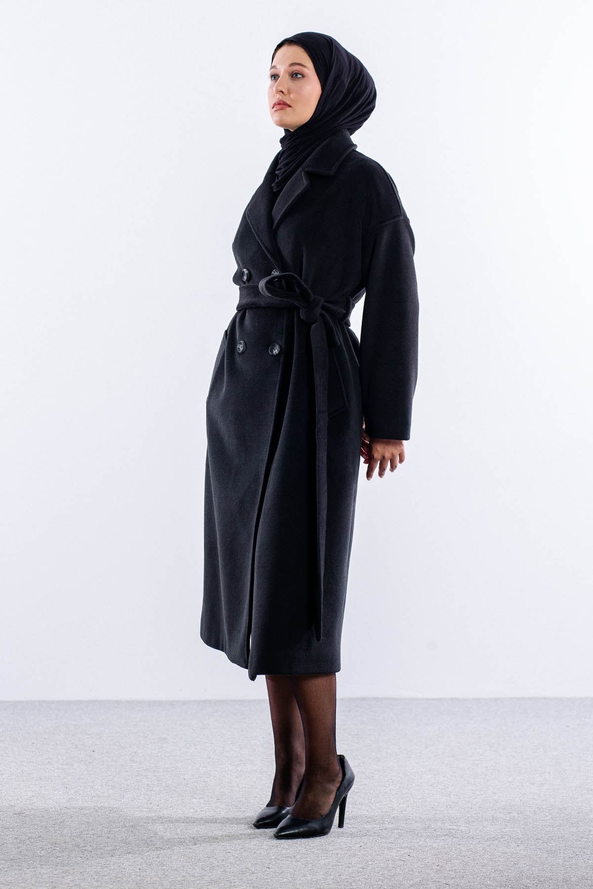 F-1455 Kaşe Kaban 38-48 - Siyah - 3