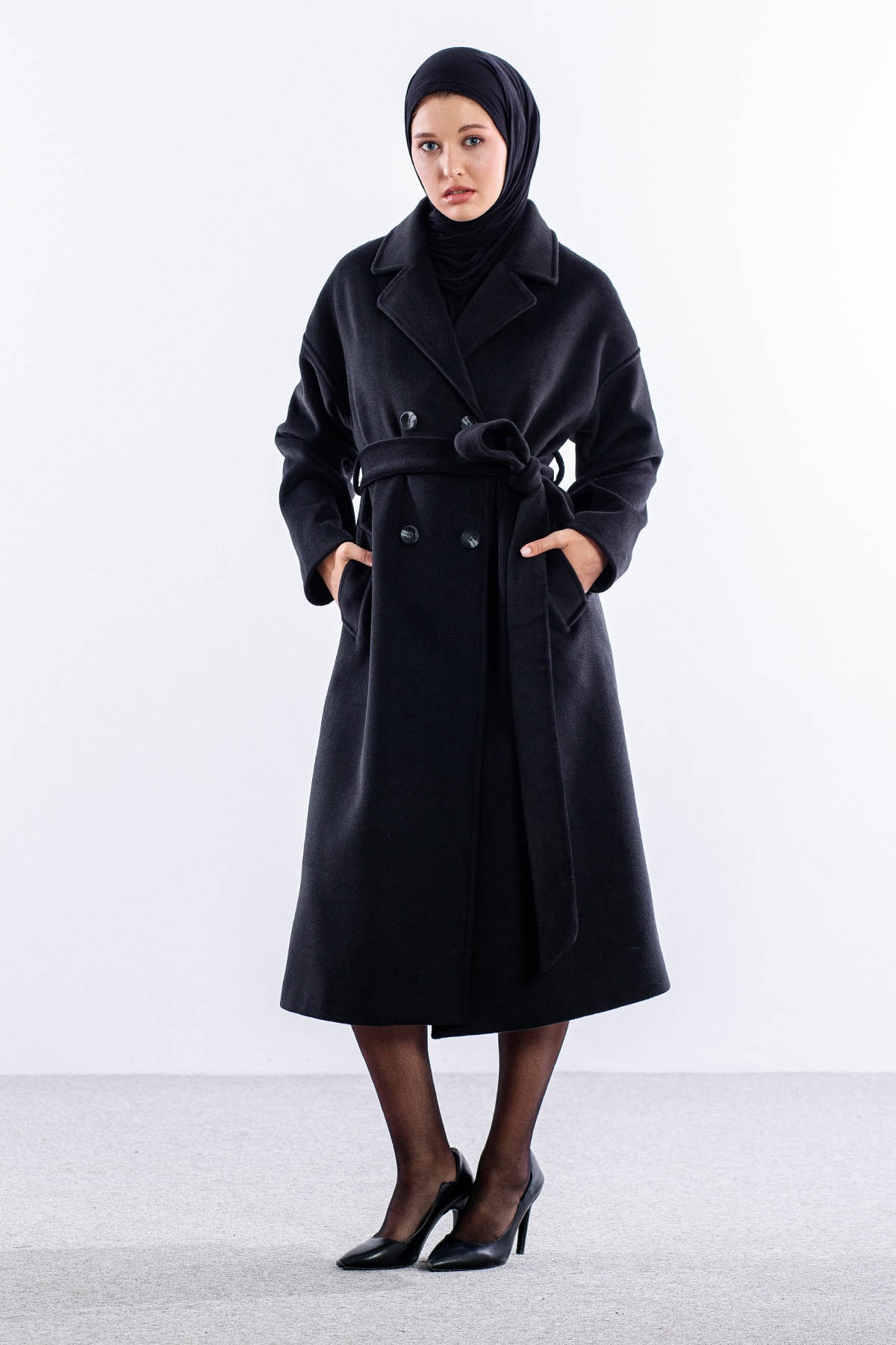 F-1455 Kaşe Kaban 38-48 - Siyah - 4