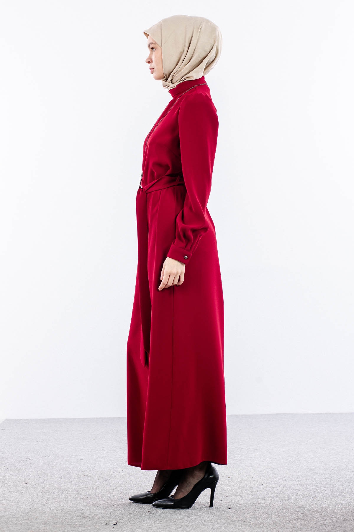 F-1504 Elbise 40-50 - Bordo - 4