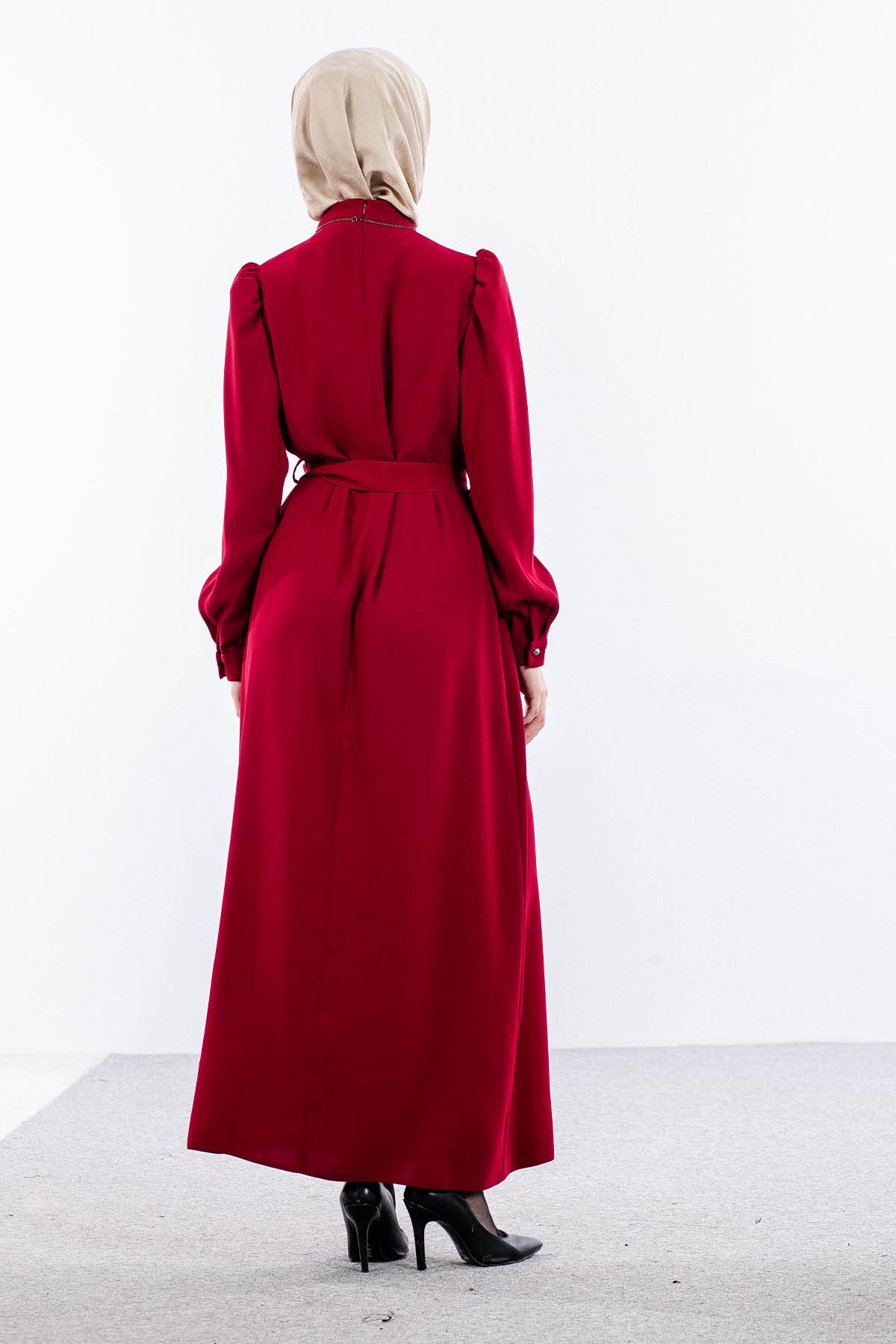 F-1504 Elbise 40-50 - Bordo - 5