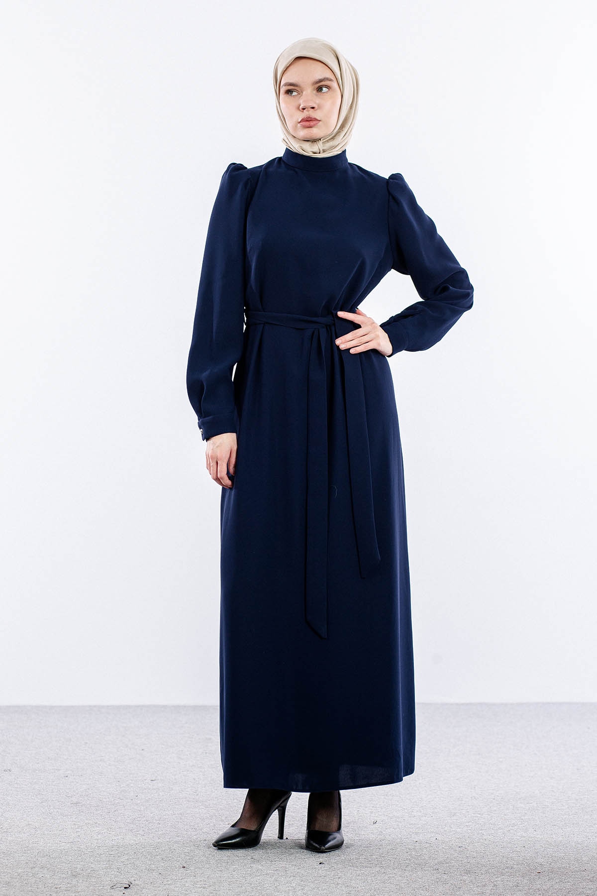 F-1504 Elbise 40-50 - Lacivert - 1