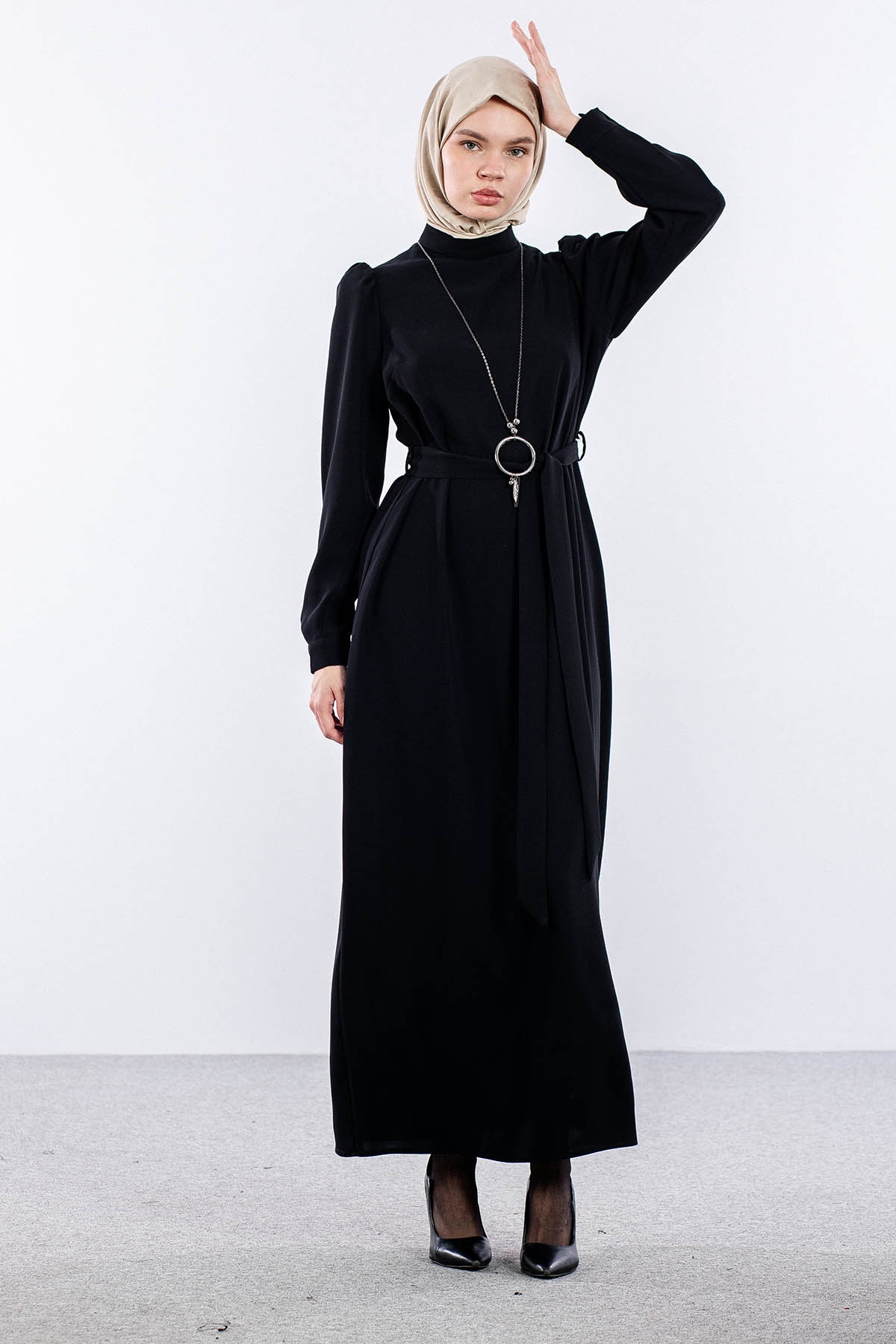 F-1504 Elbise 40-50 - Siyah - 3