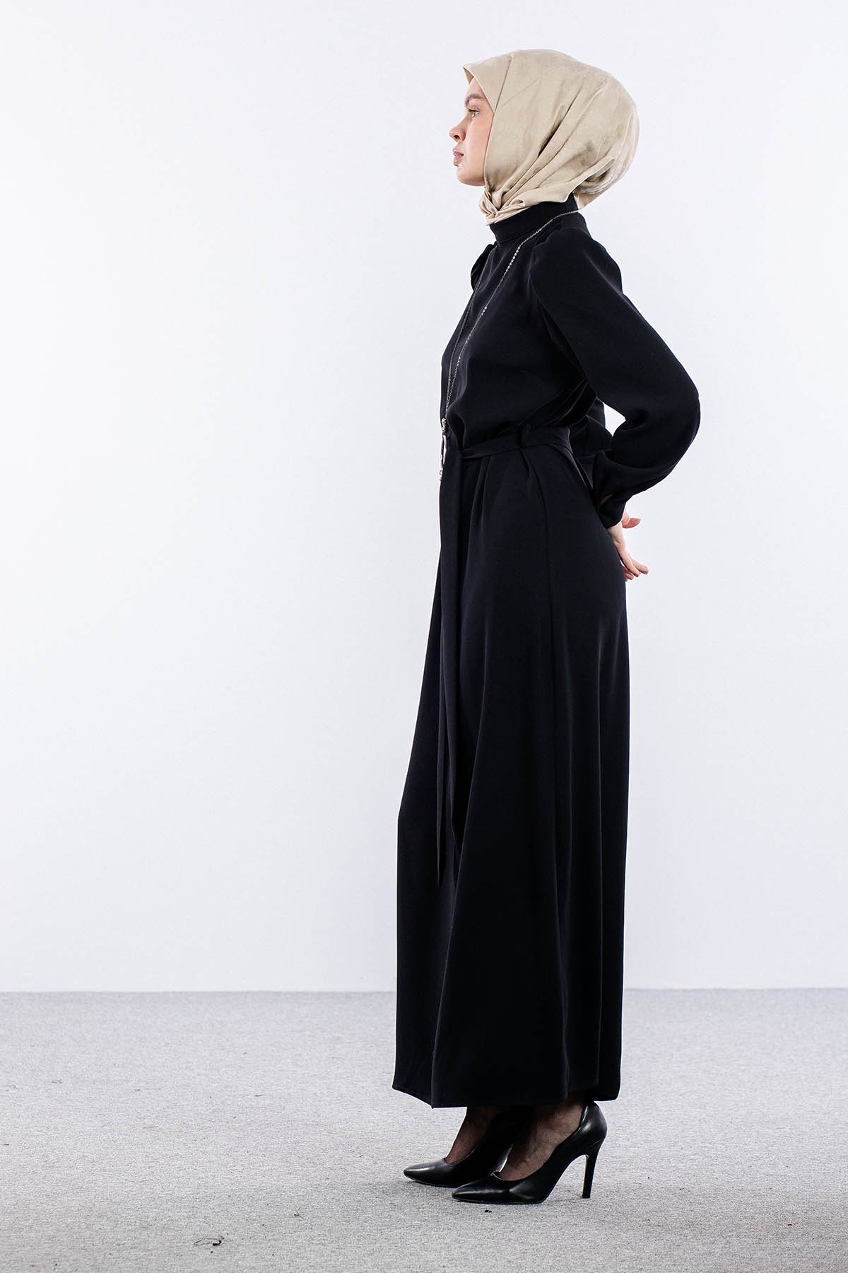 F-1504 Elbise 40-50 - Siyah - 4