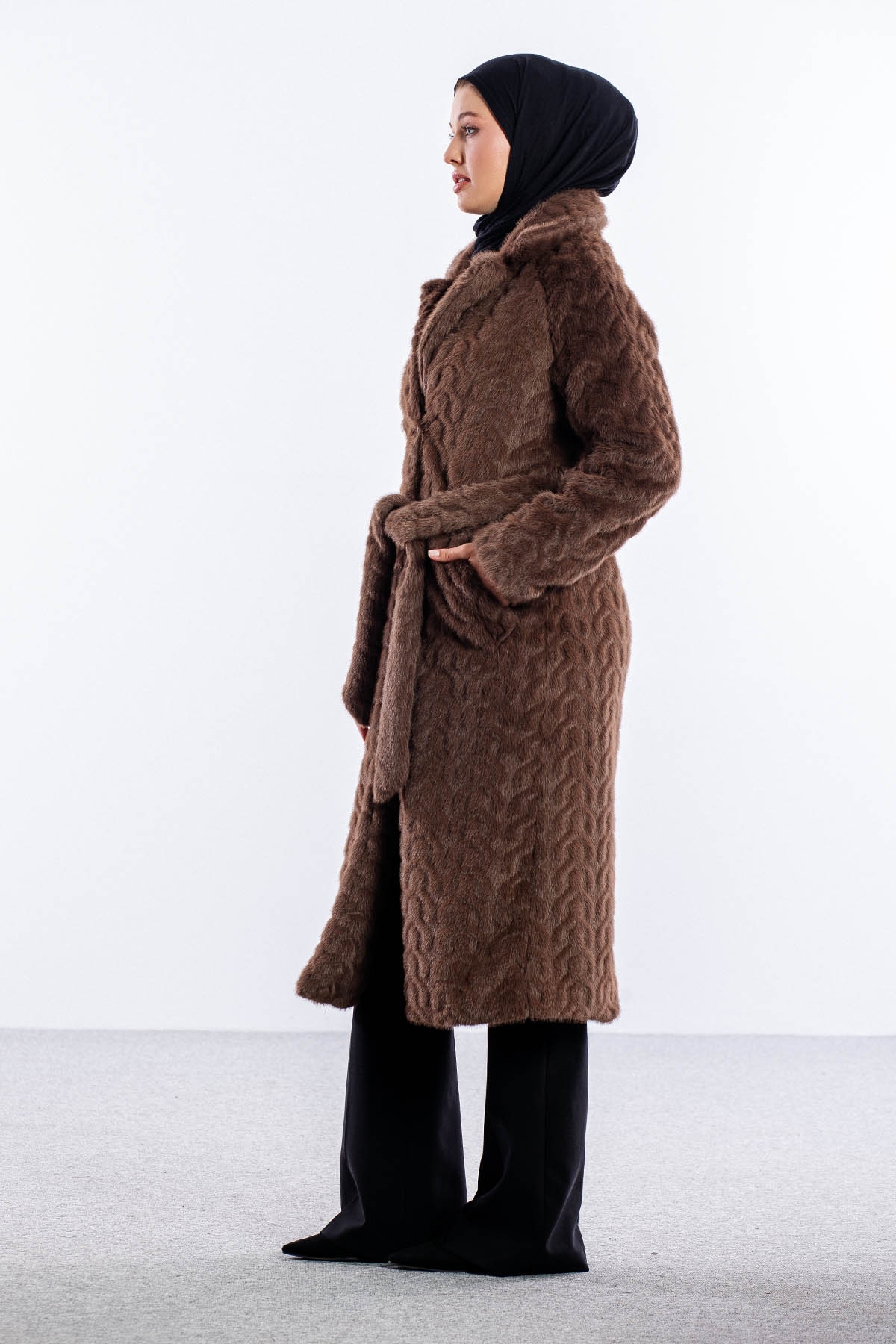 F-1571 Kürklü Kaban 38-48 - Kahve - 3