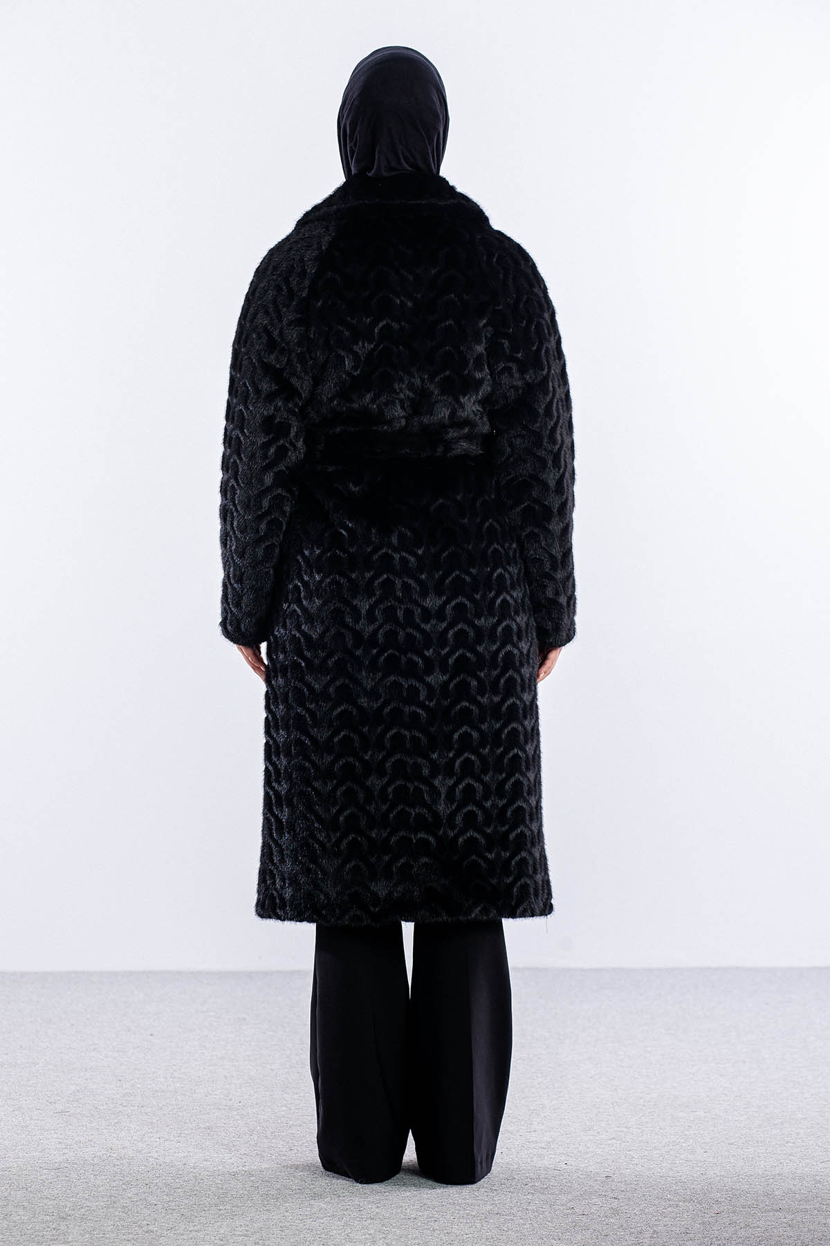 F-1571 Kürklü Kaban 38-48 - Siyah - 5