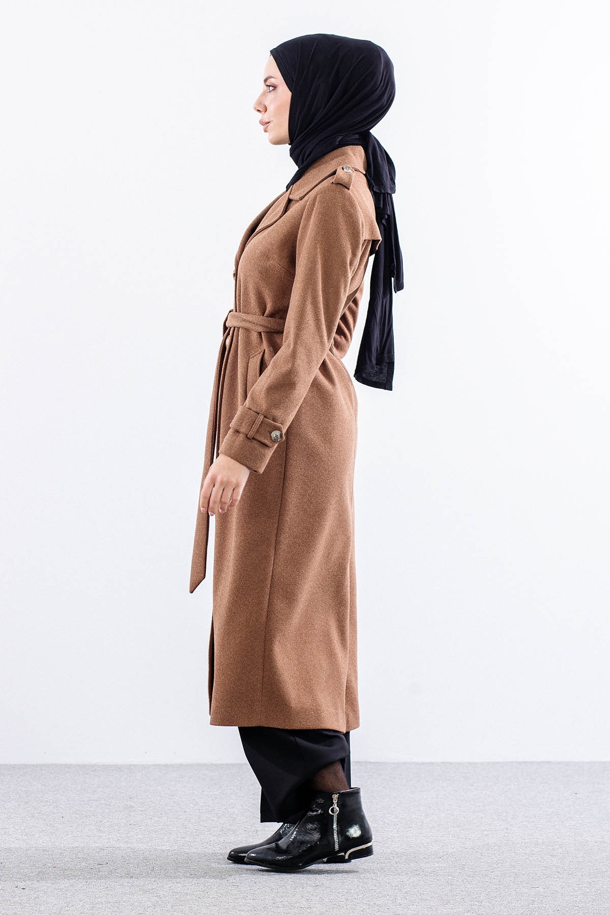 F-1572 Kaşe Kaban 38-48 Baliksirti - Kahve - 4