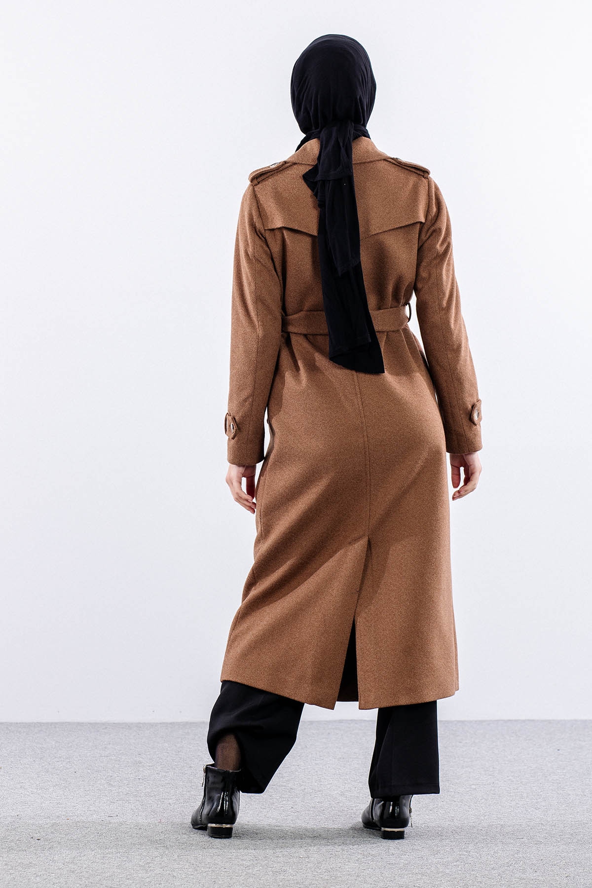 F-1572 Kaşe Kaban 38-48 Baliksirti - Kahve - 5