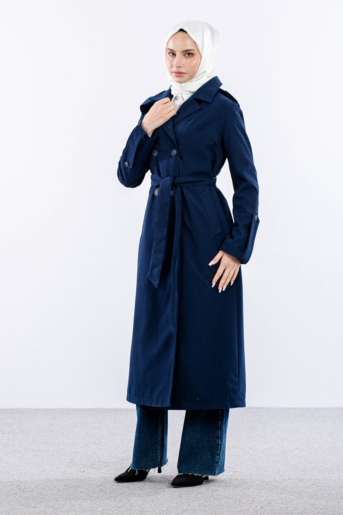 F-1582 Trençkap 38-48 Araboy - Lacivert - 2