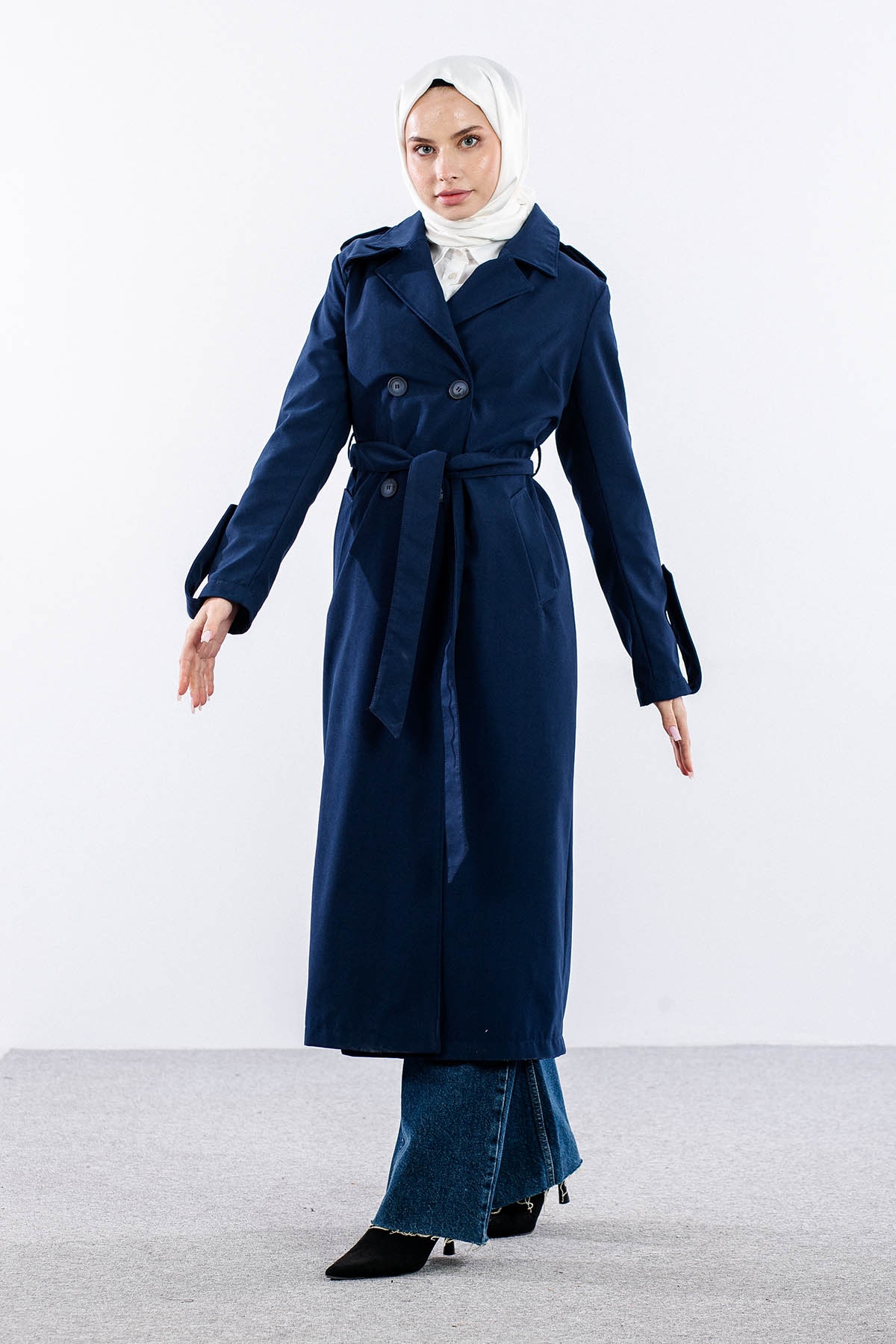 F-1582 Trençkap 38-48 Araboy - Lacivert - 4