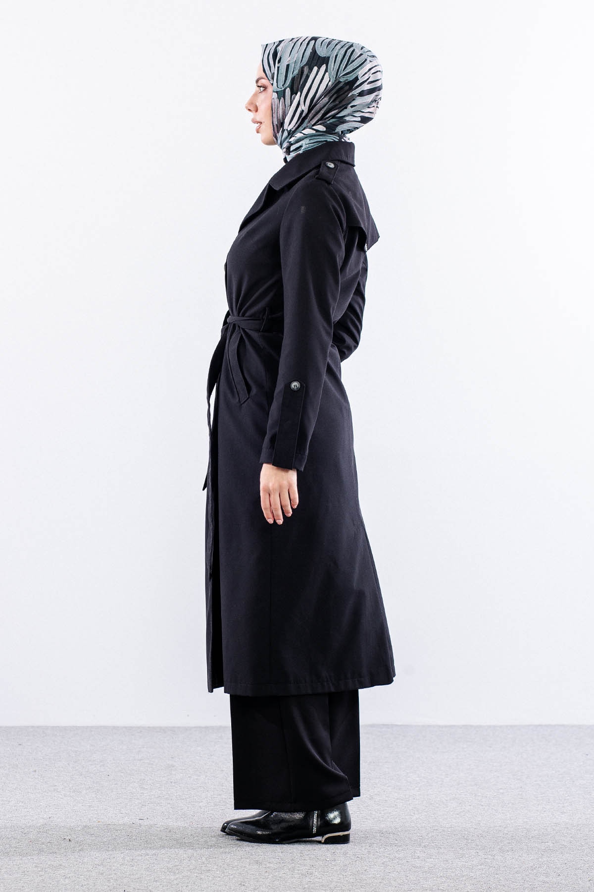 F-1582 Trençkap 38-48 Araboy - Siyah - 4