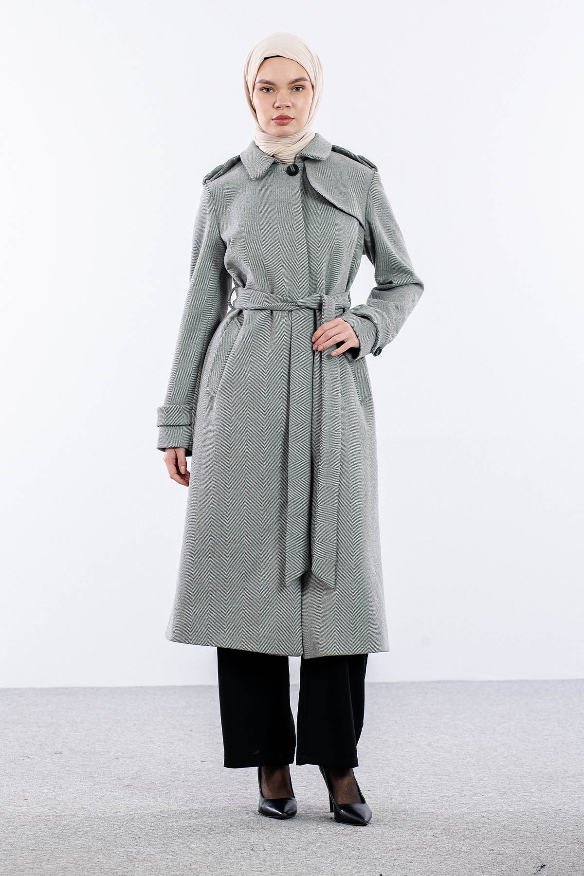 F-1586 Kaşe Kaban 38-48 Baliksirti Fermuarli - A_gri - 1