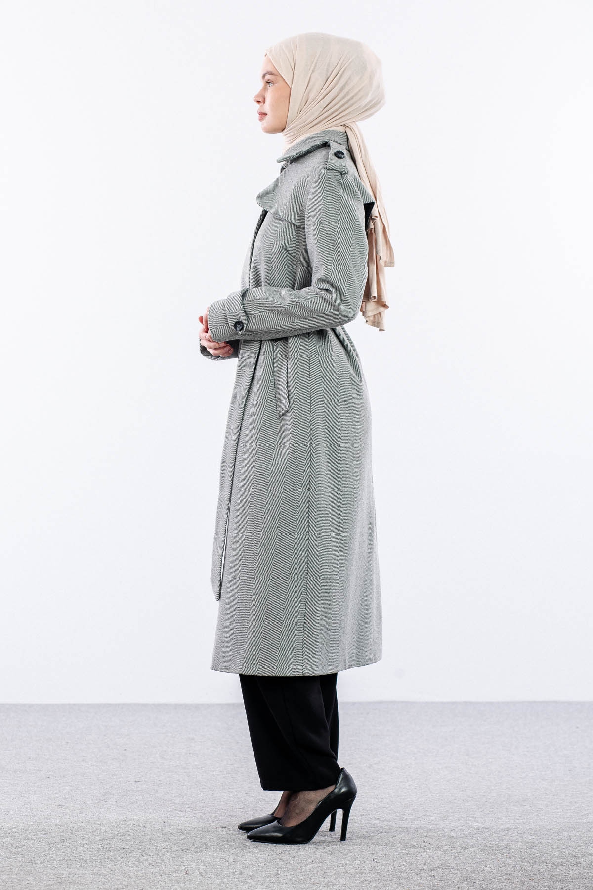 F-1586 Kaşe Kaban 38-48 Baliksirti Fermuarli - A_gri - 3