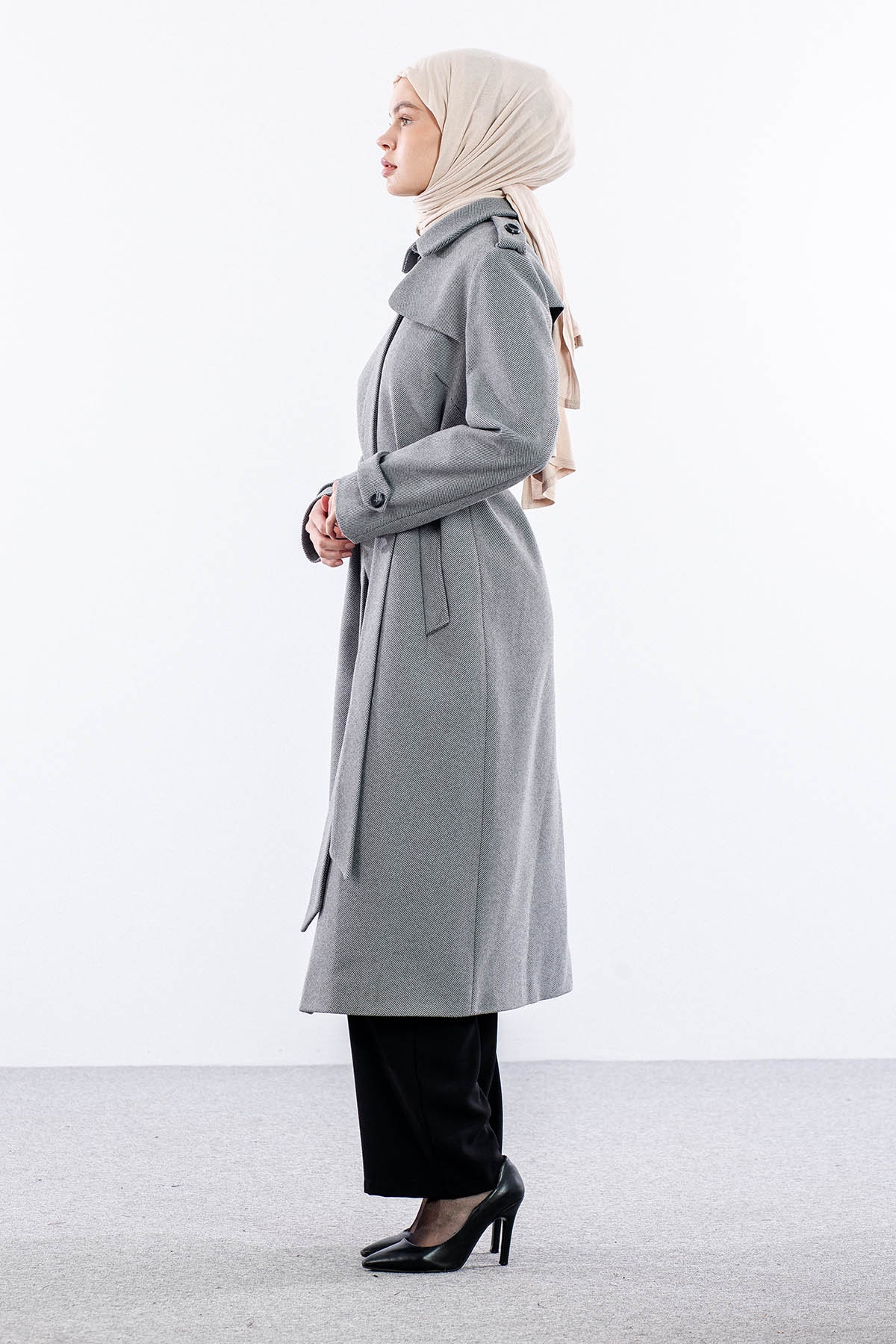 F-1586 Kaşe Kaban 38-48 Baliksirti Fermuarli - K_gri - 4