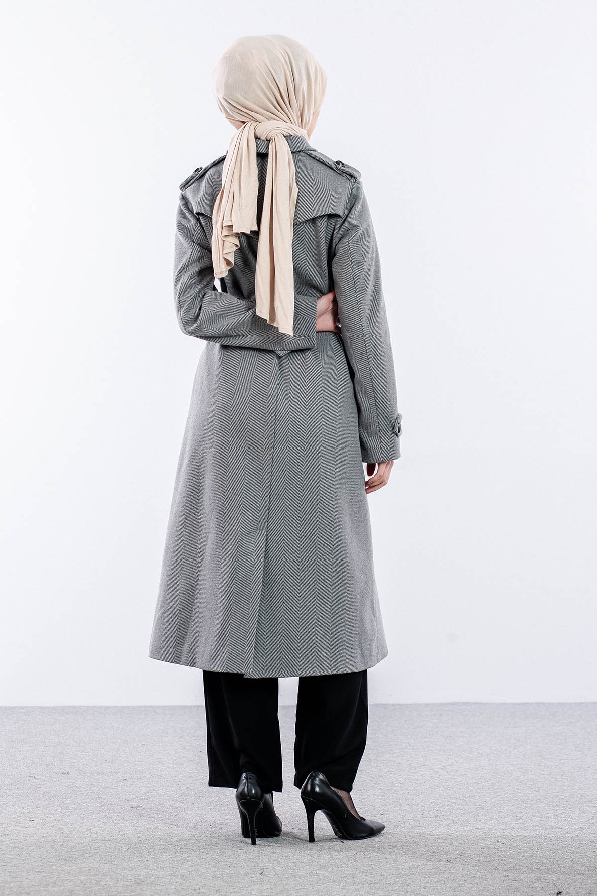 F-1586 Kaşe Kaban 38-48 Baliksirti Fermuarli - K_gri - 5