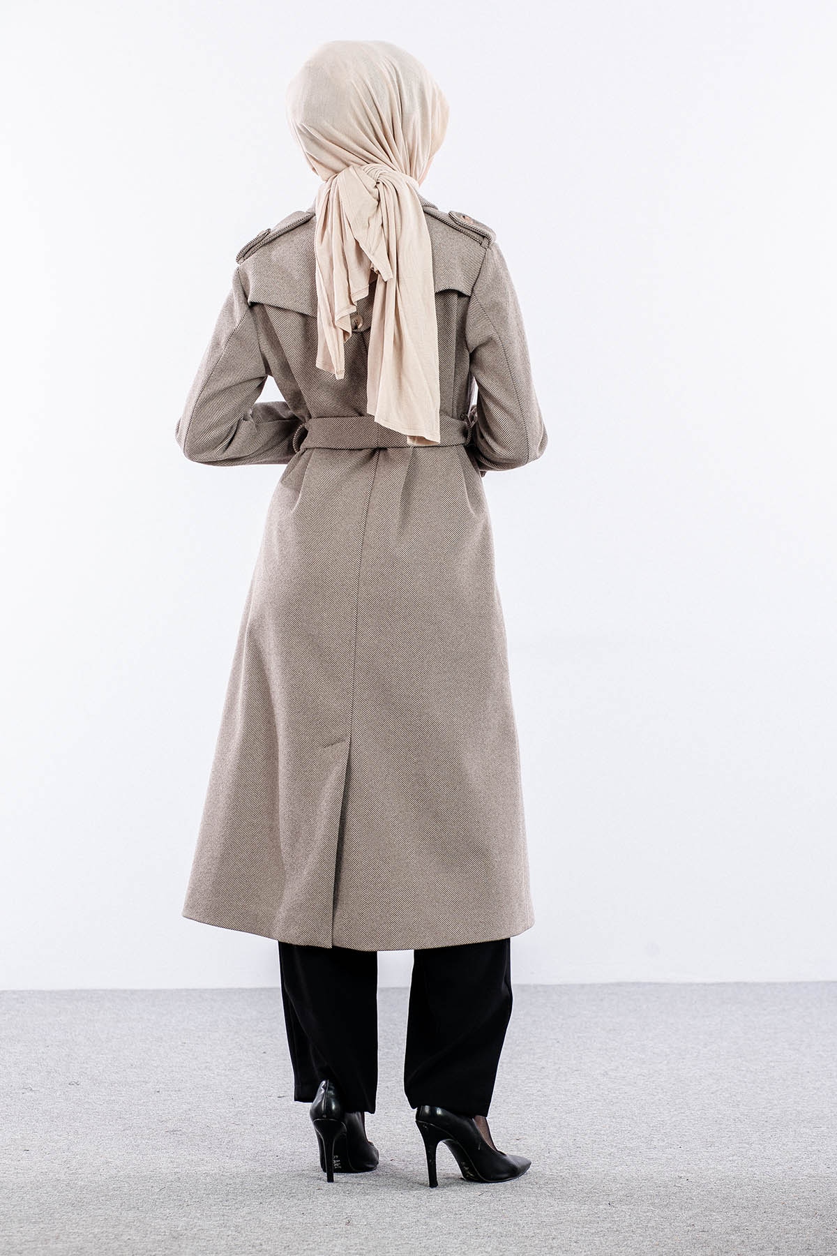 F-1586 Kaşe Kaban 38-48 Baliksirti Fermuarli - Kahve - 6