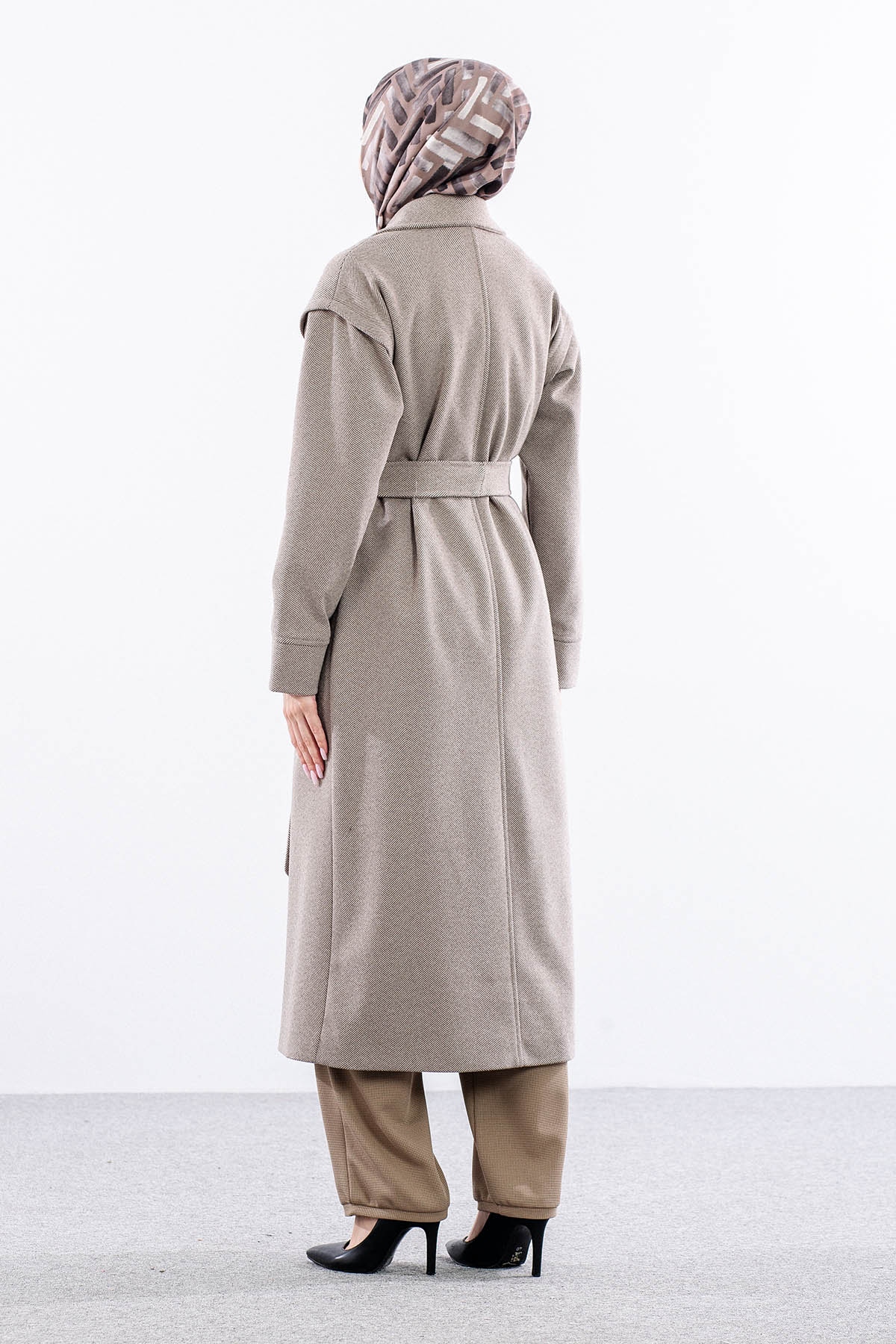 F-1595 Kaşe Kaban 38-48 Takma Kol Balıksırtı - K_kahve - 3