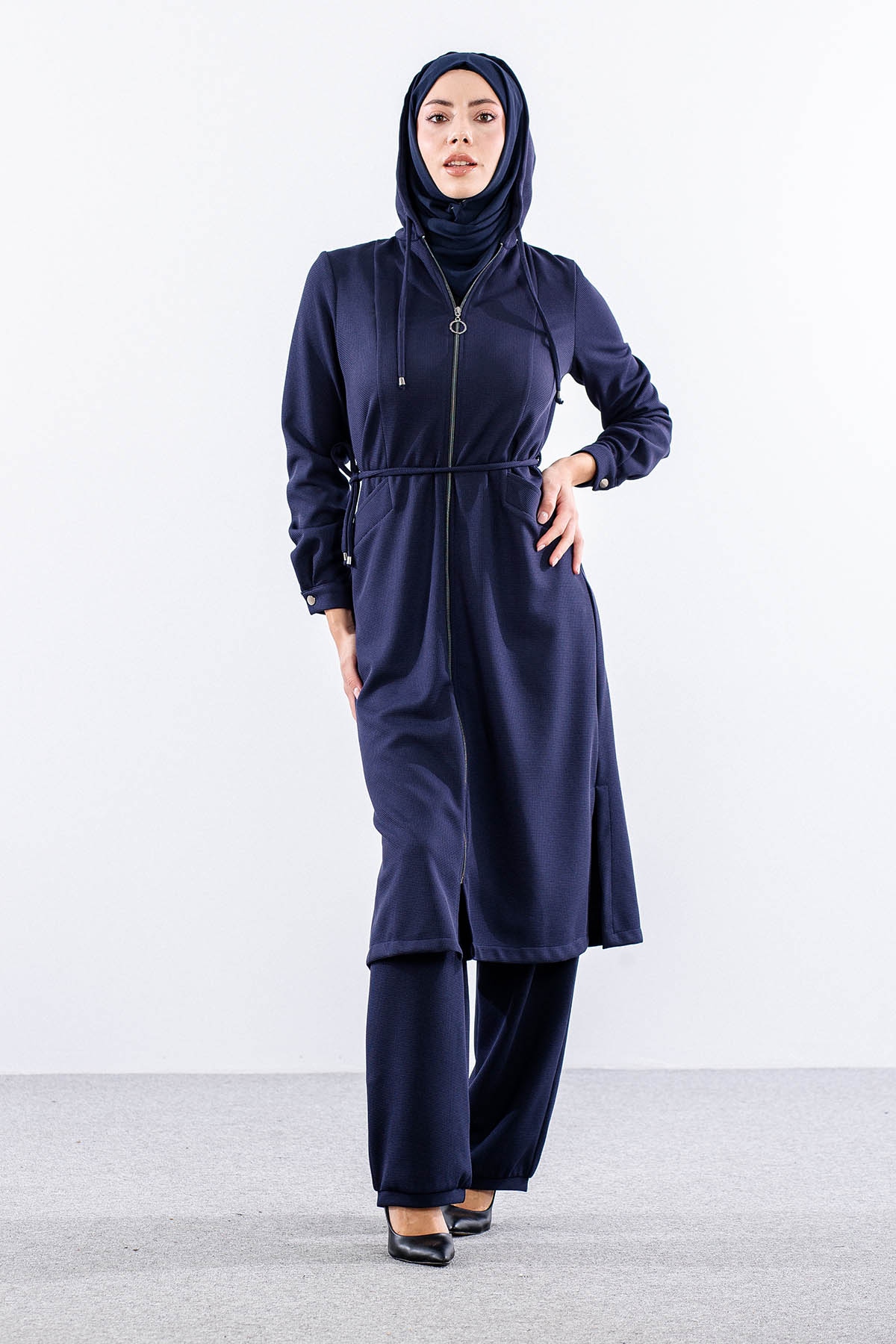 F-1598 Takim 38-48 Kapsonlu Fermuarli - Lacivert - 1