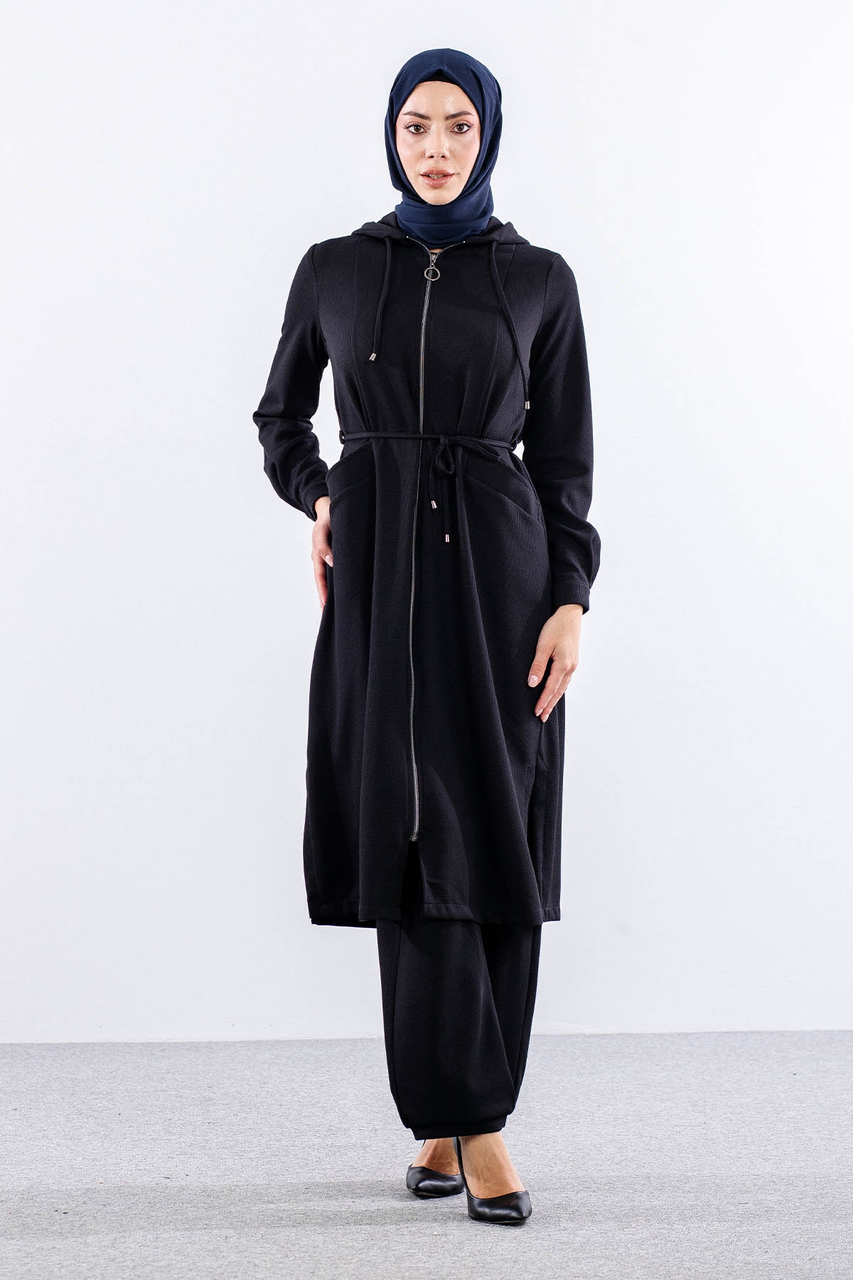 F-1598 Takim 38-48 Kapsonlu Fermuarli - Siyah - 2