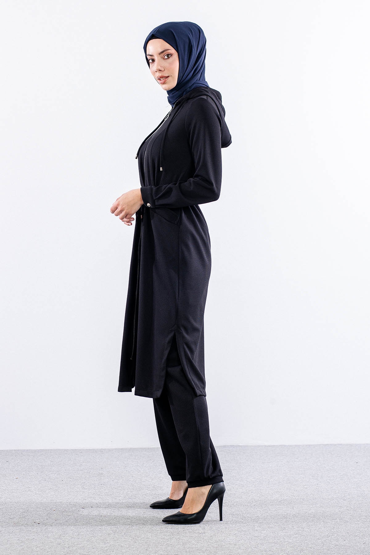 F-1598 Takim 38-48 Kapsonlu Fermuarli - Siyah - 3