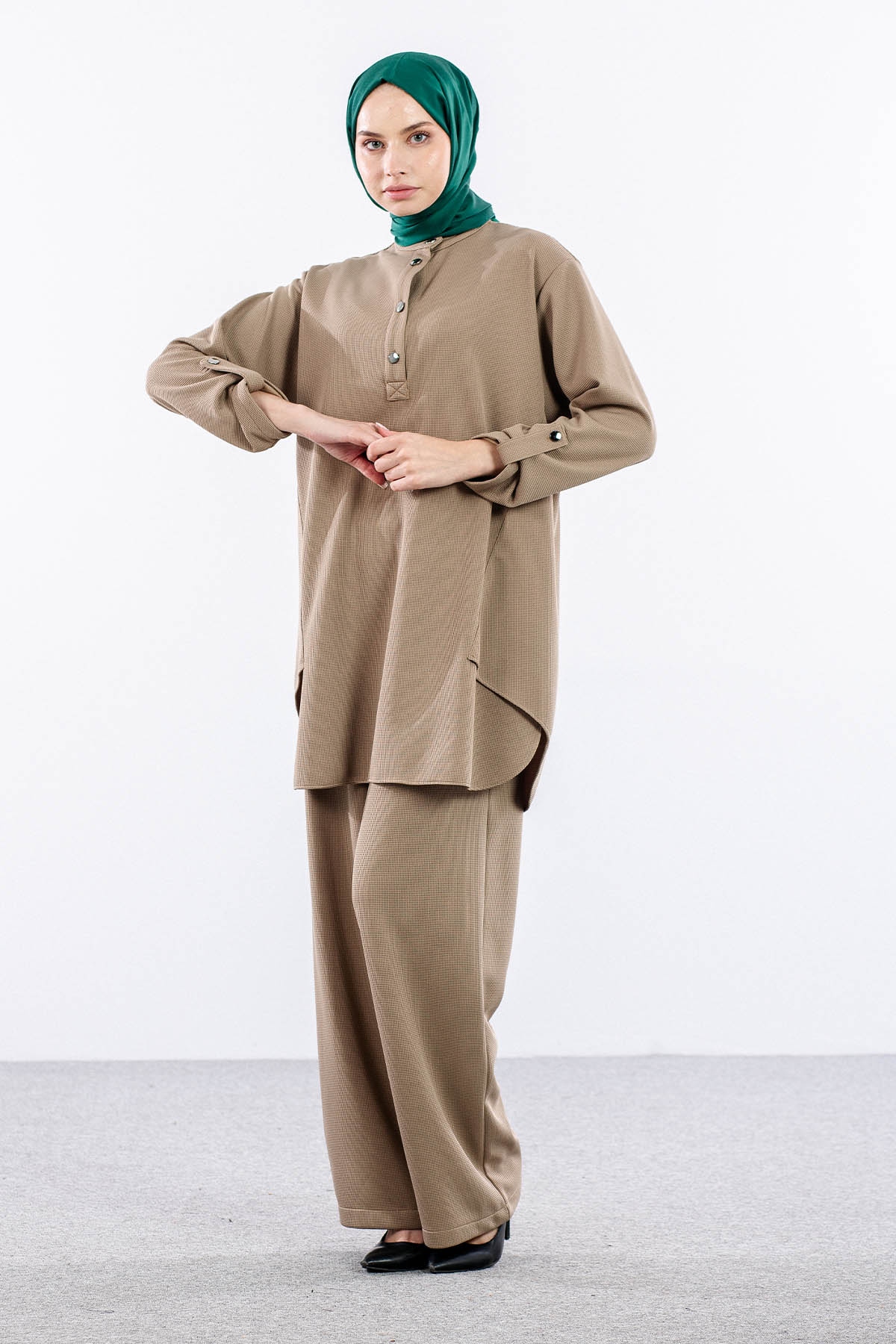 F-1605 Tunikli Takim 1-2-3 - Bej - 2