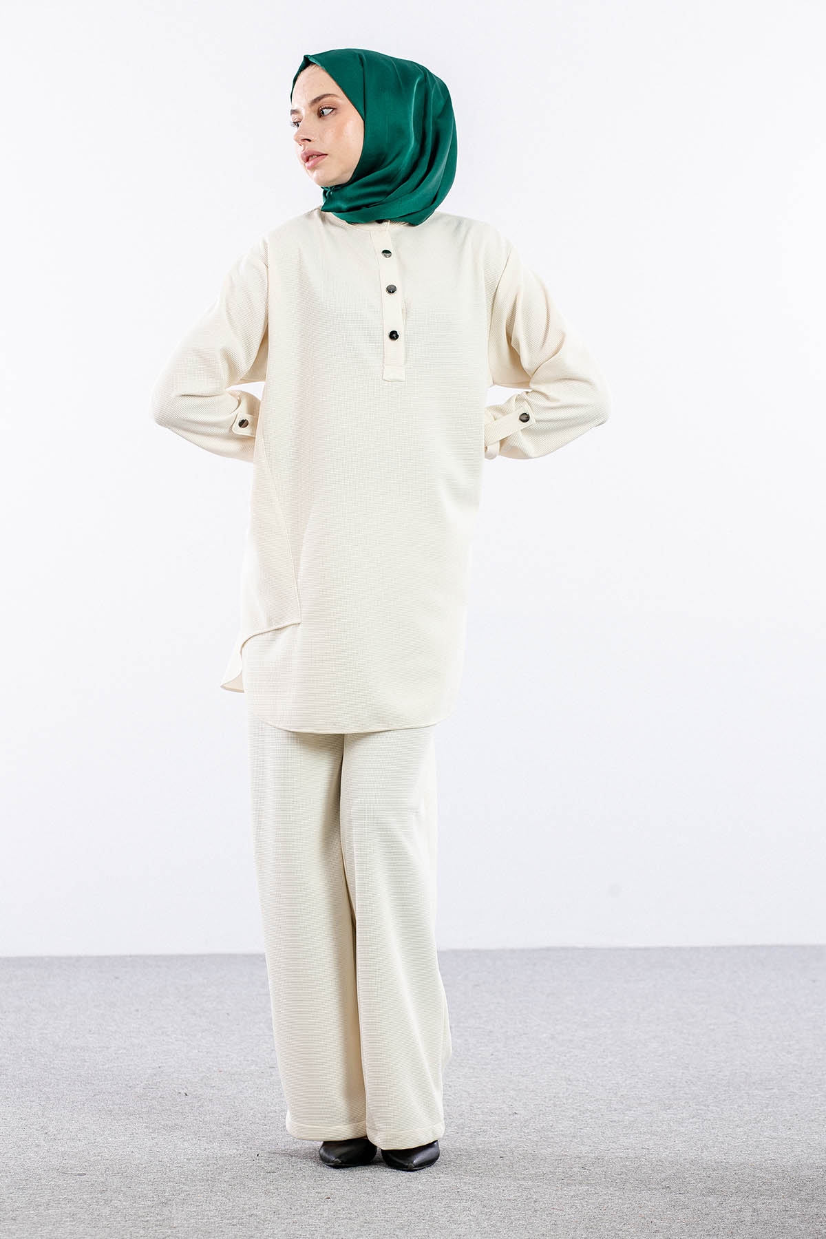 F-1605 Tunikli Takim 1-2-3 - Ekru - 2