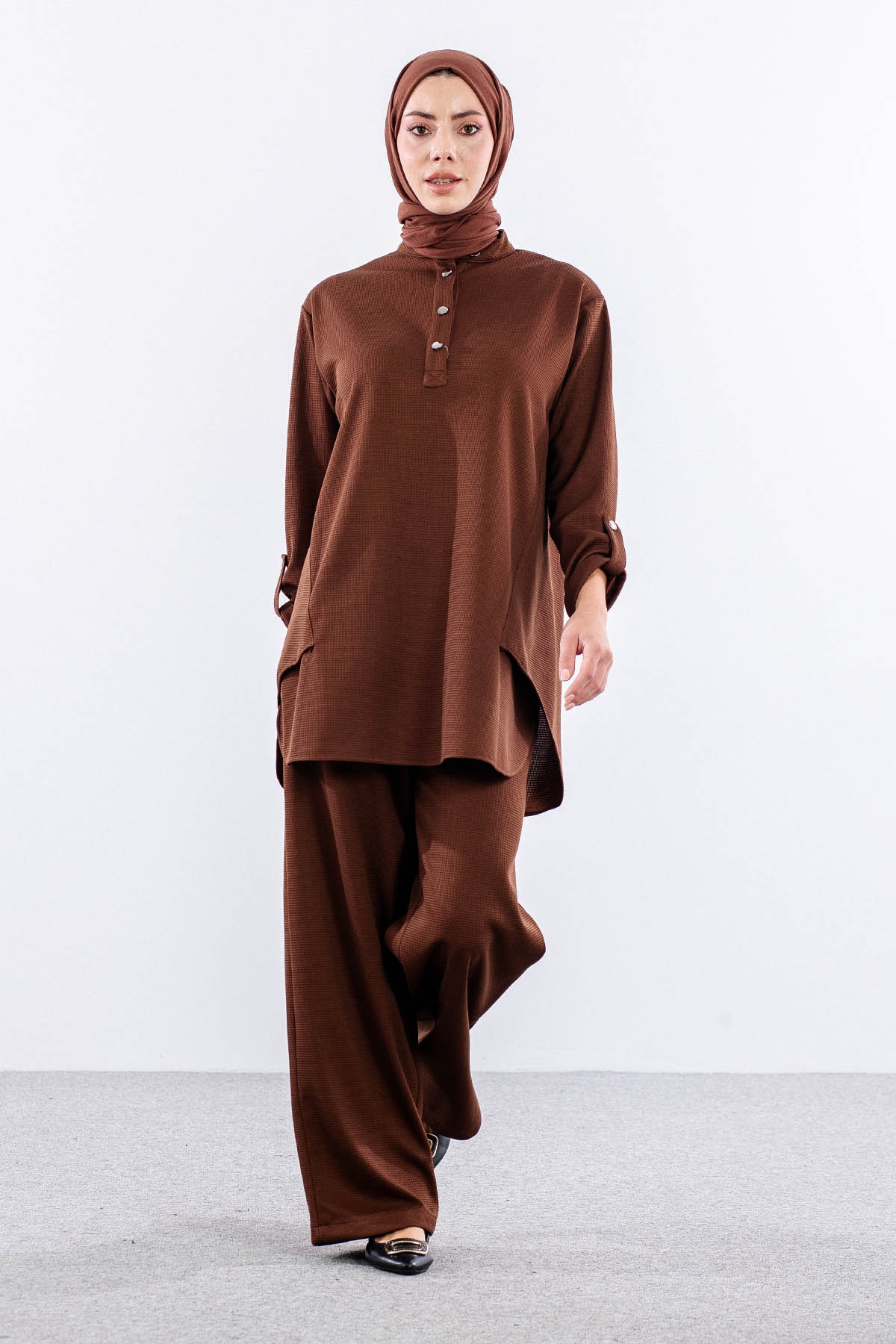 F-1605 Tunikli Takim 1-2-3 - Kahve - 2