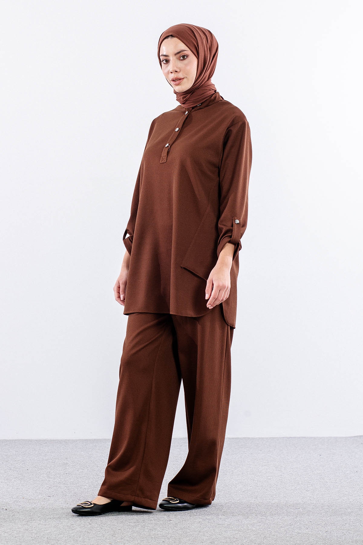 F-1605 Tunikli Takim 1-2-3 - Kahve - 3