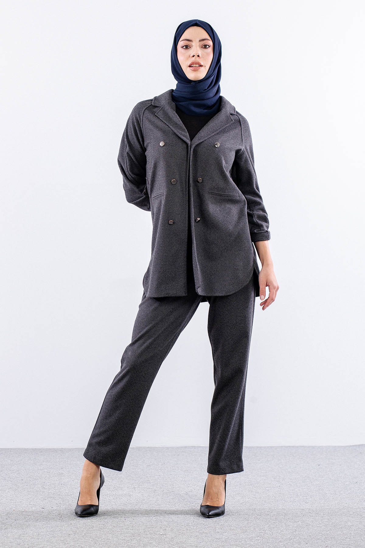 F1506 Takim 38-48 Baliksirti Kase Kumas - Fume - 2