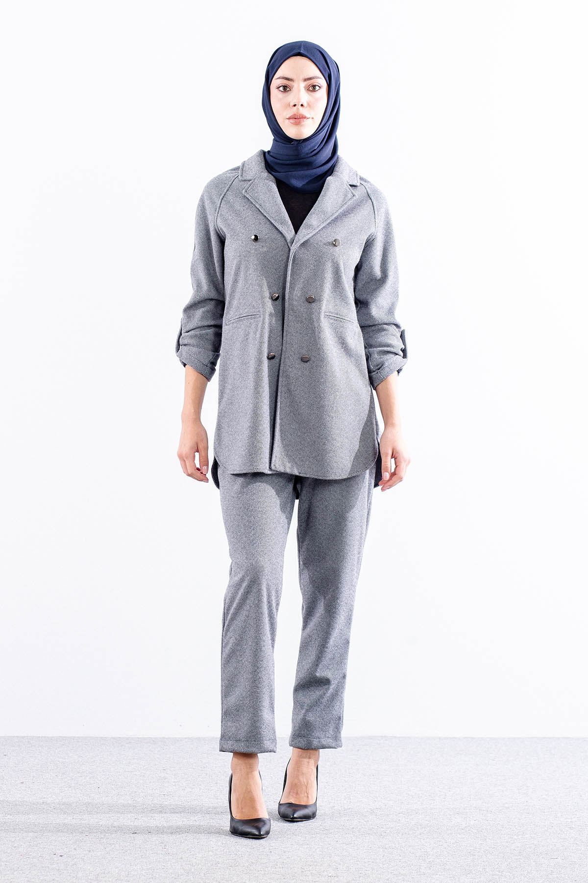 F1506 Takim 38-48 Baliksirti Kase Kumas - Gri - 1