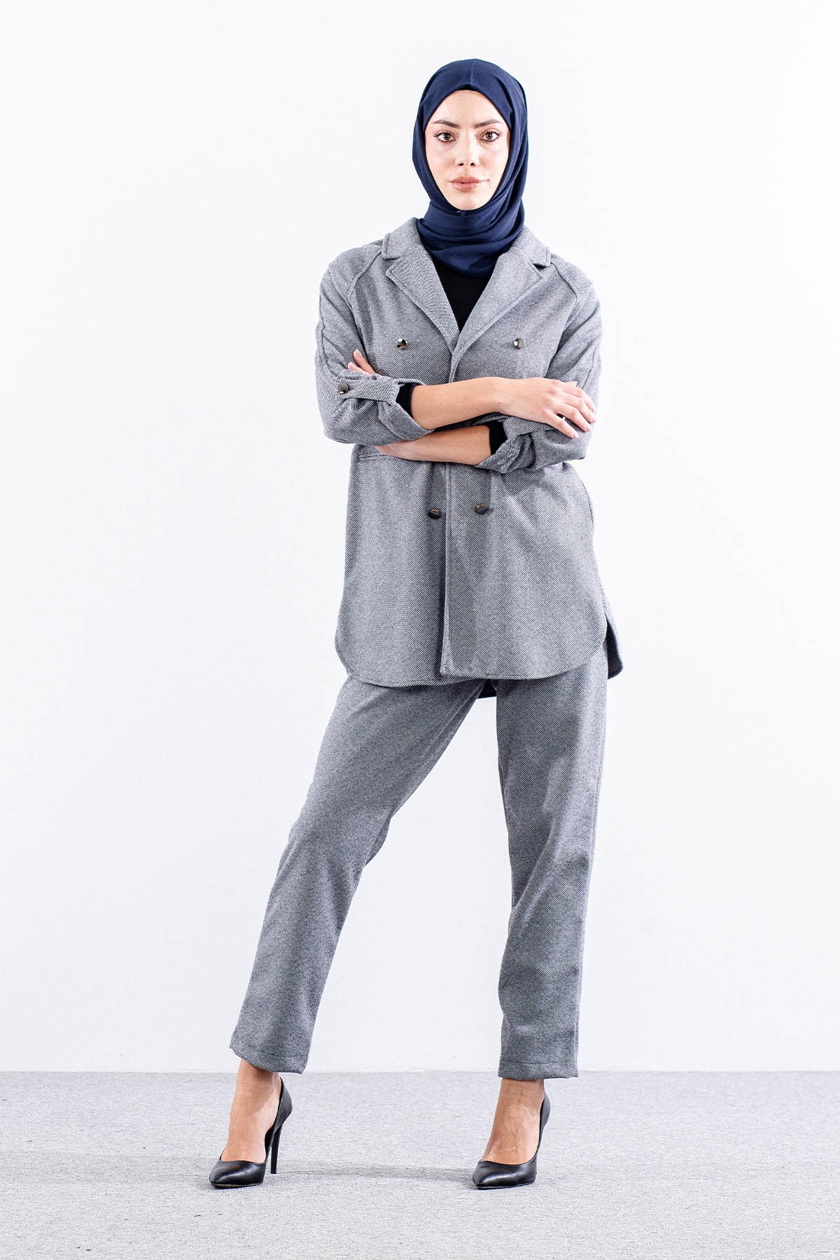 F1506 Takim 38-48 Baliksirti Kase Kumas - Gri - 2