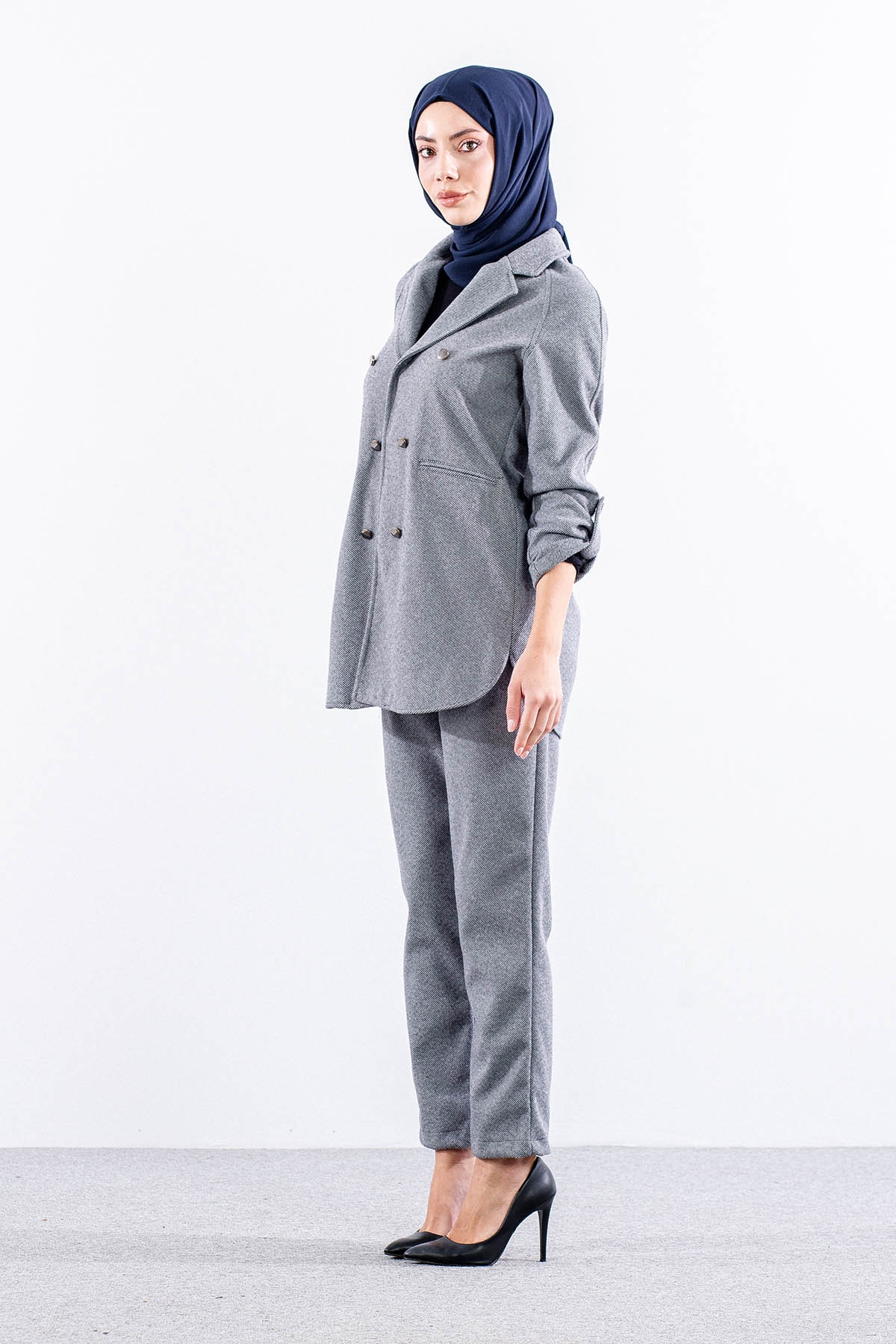 F1506 Takim 38-48 Baliksirti Kase Kumas - Gri - 3