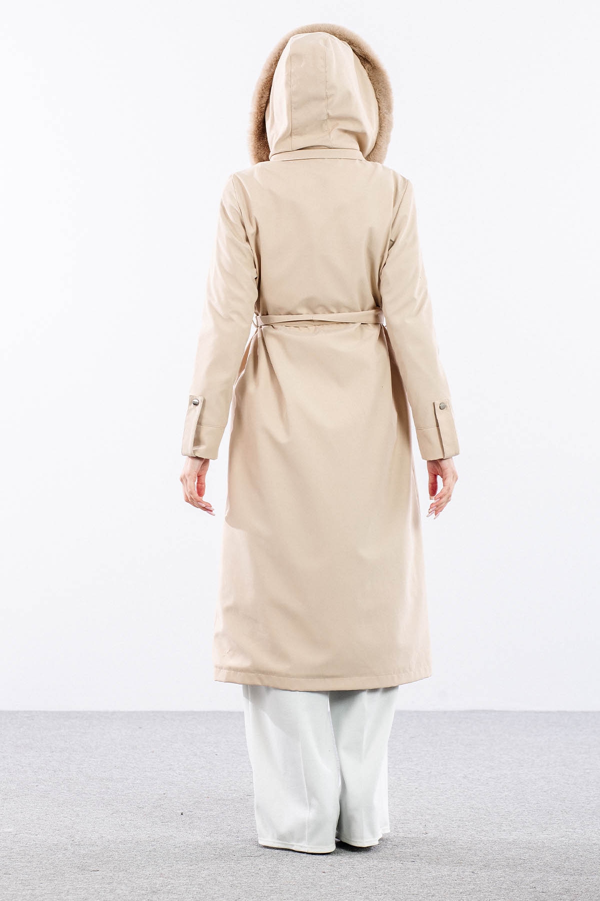 F1580 Parka 38-48 Kurklu Kapson - Bej - 6