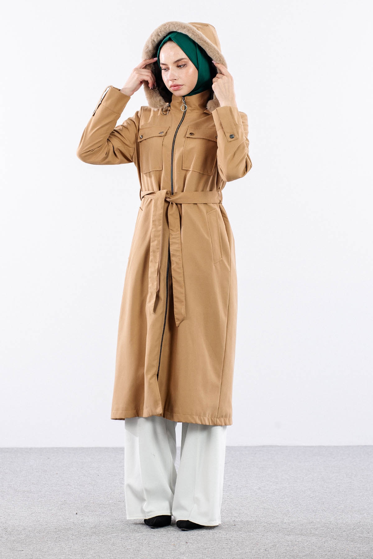 F1580 Parka 38-48 Kurklu Kapson - Camel - 2