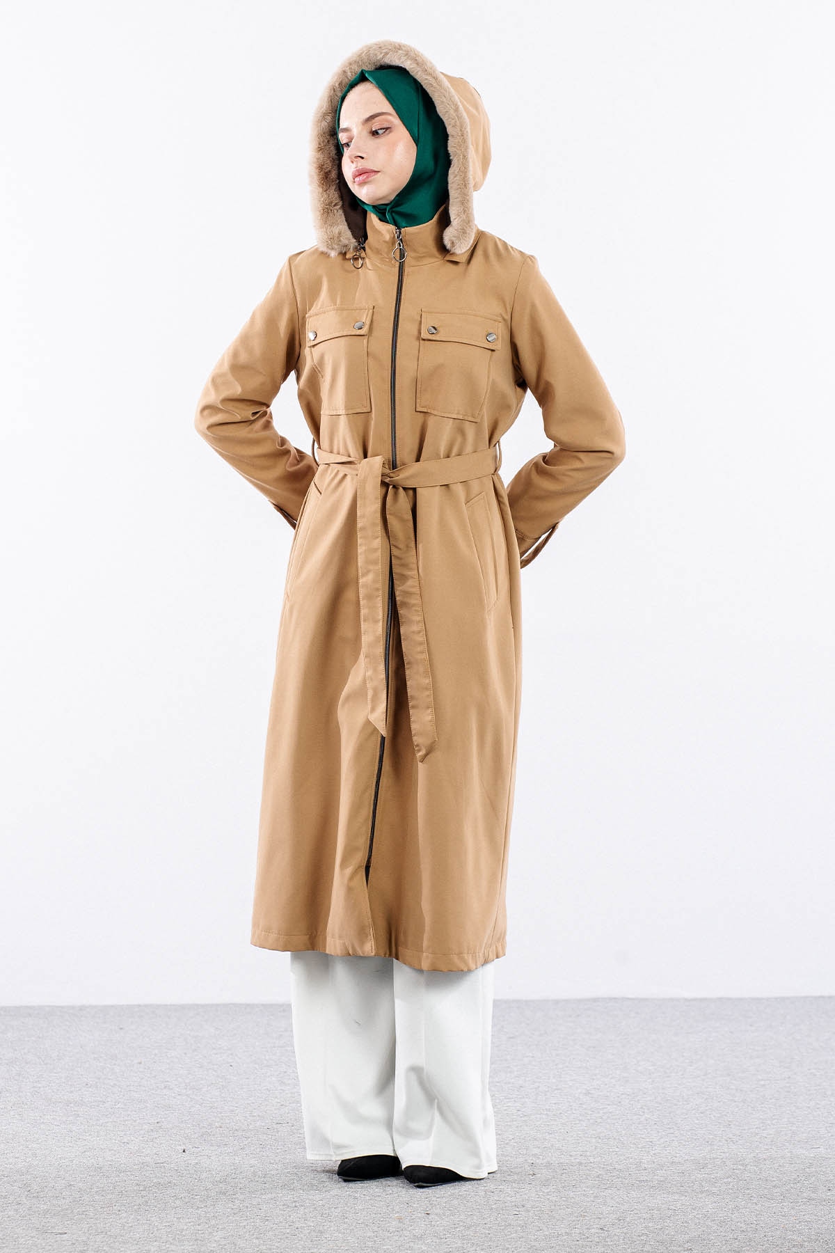 F1580 Parka 38-48 Kurklu Kapson - Camel - 3