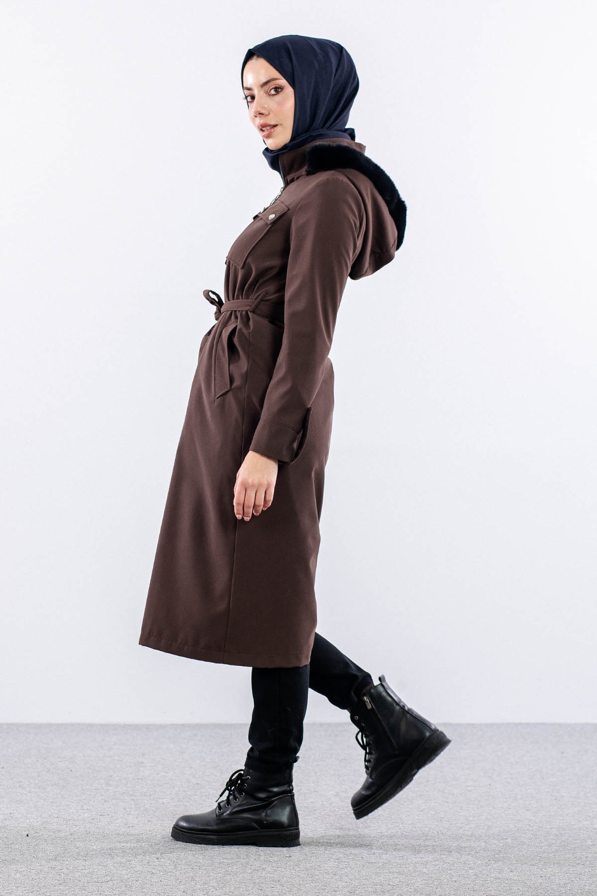 F1580 Parka 38-48 Kurklu Kapson - Kahve - 5