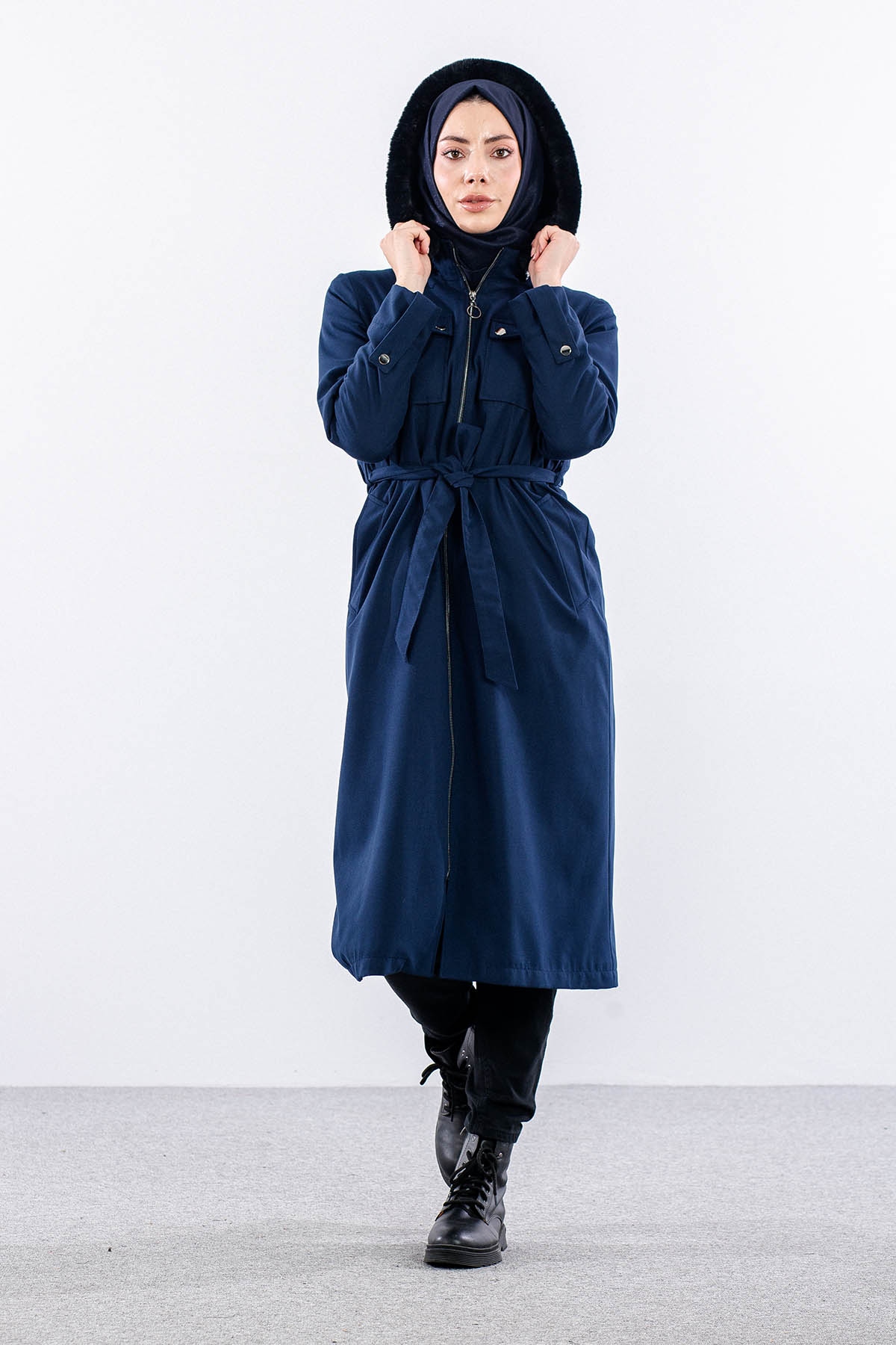 F1580 Parka 38-48 Kurklu Kapson - Lacivert - 2