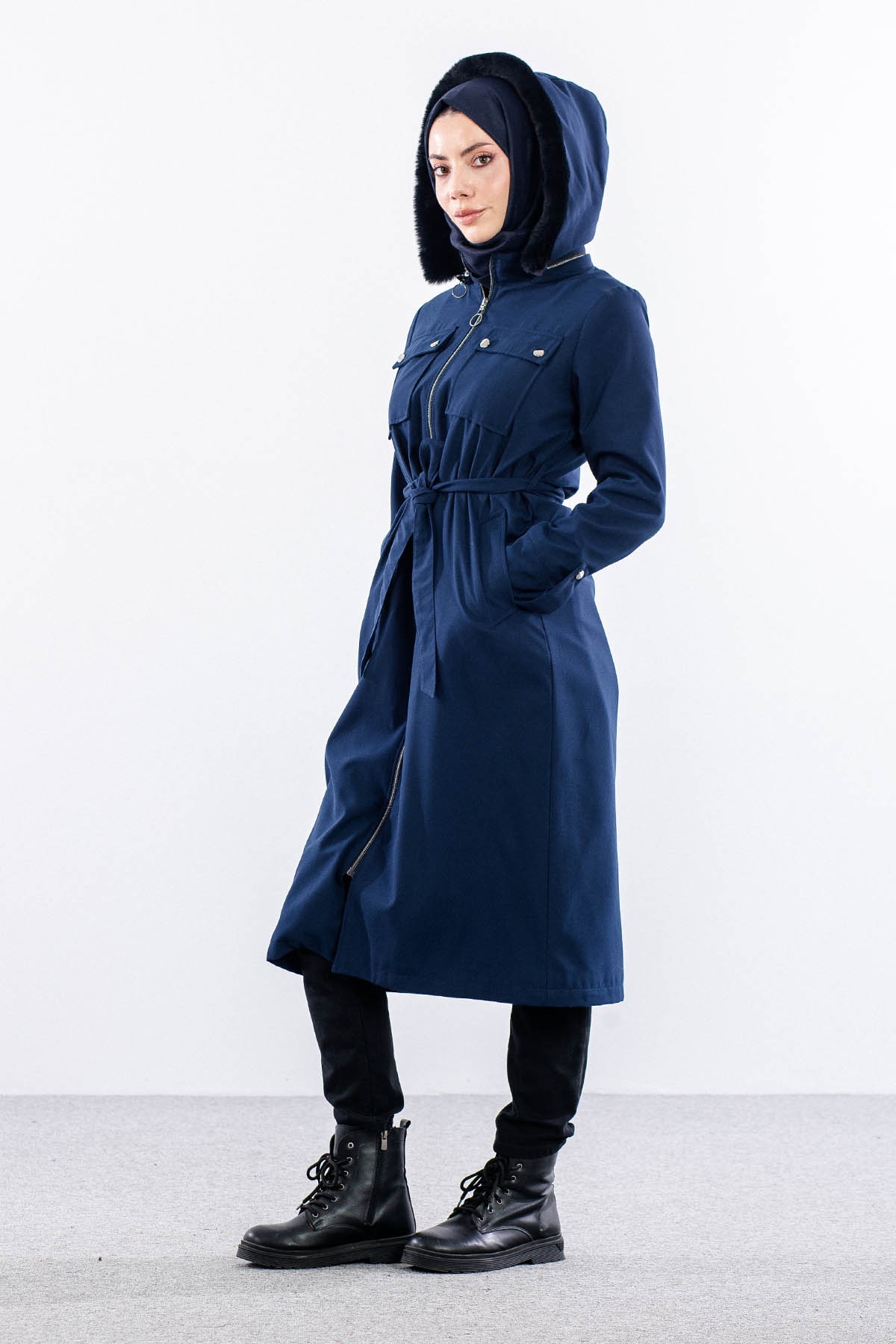 F1580 Parka 38-48 Kurklu Kapson - Lacivert - 3